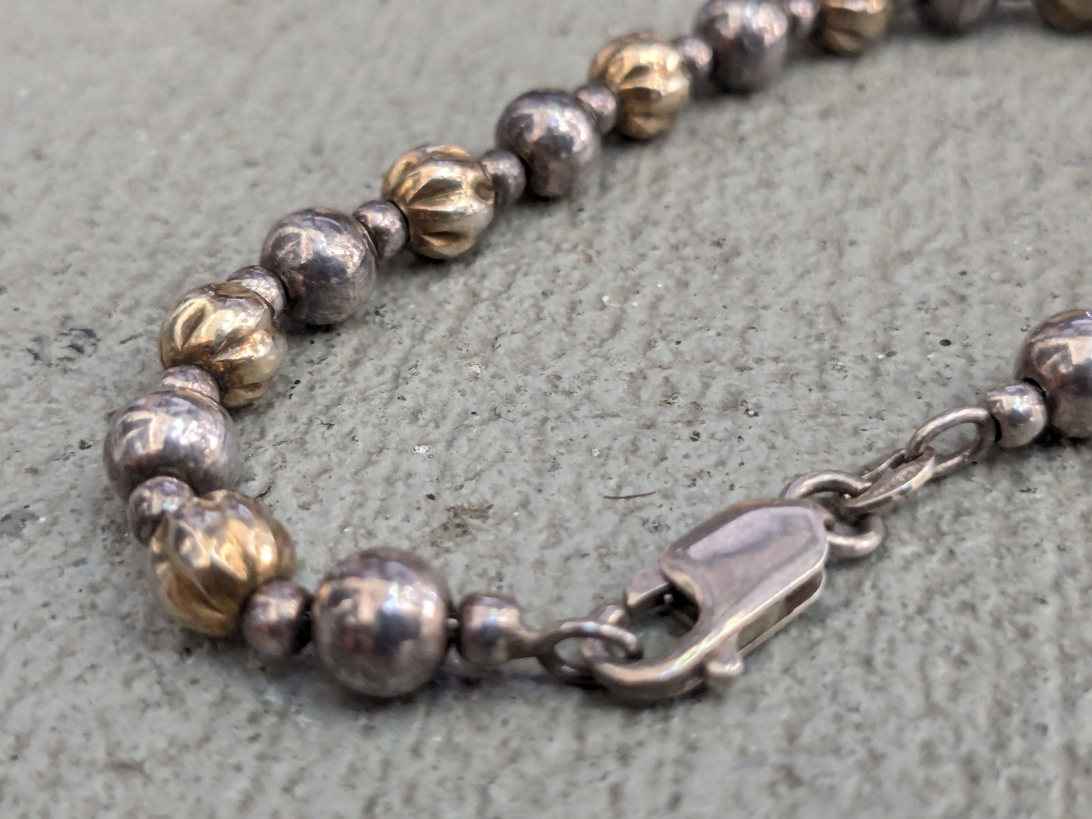 Vintage Vintage Sterling Silver Bracelet Ball Bead Two Tone Gold Size ONE SIZE - 7 Thumbnail