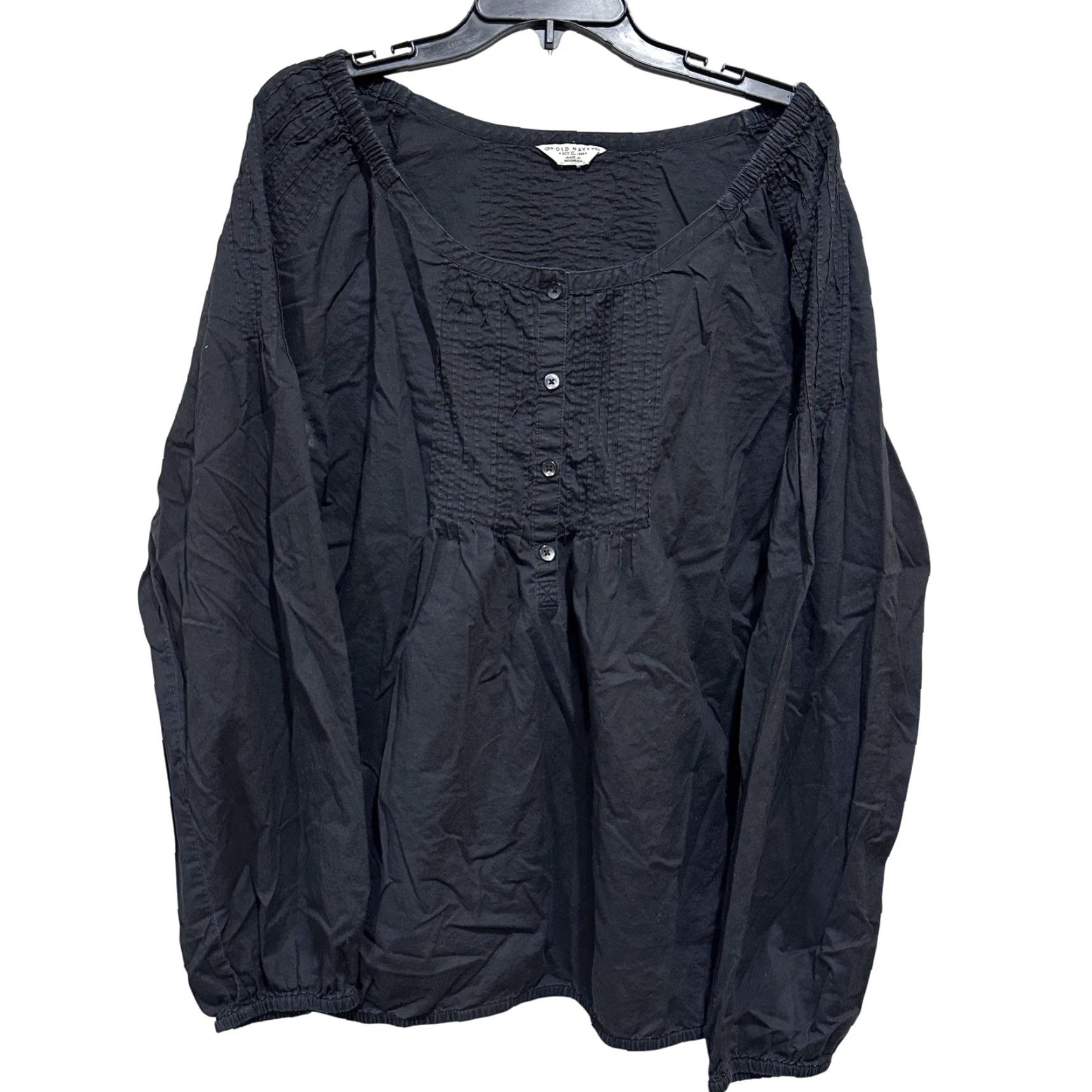 Old Navy VTG Old Navy Blouse XL Black Boho Henley Long Sleeve 100% Cotton Button Pleated Scoop Neck Women Size XL / US 12-14 / IT 48-50 - 2 Thumbnail
