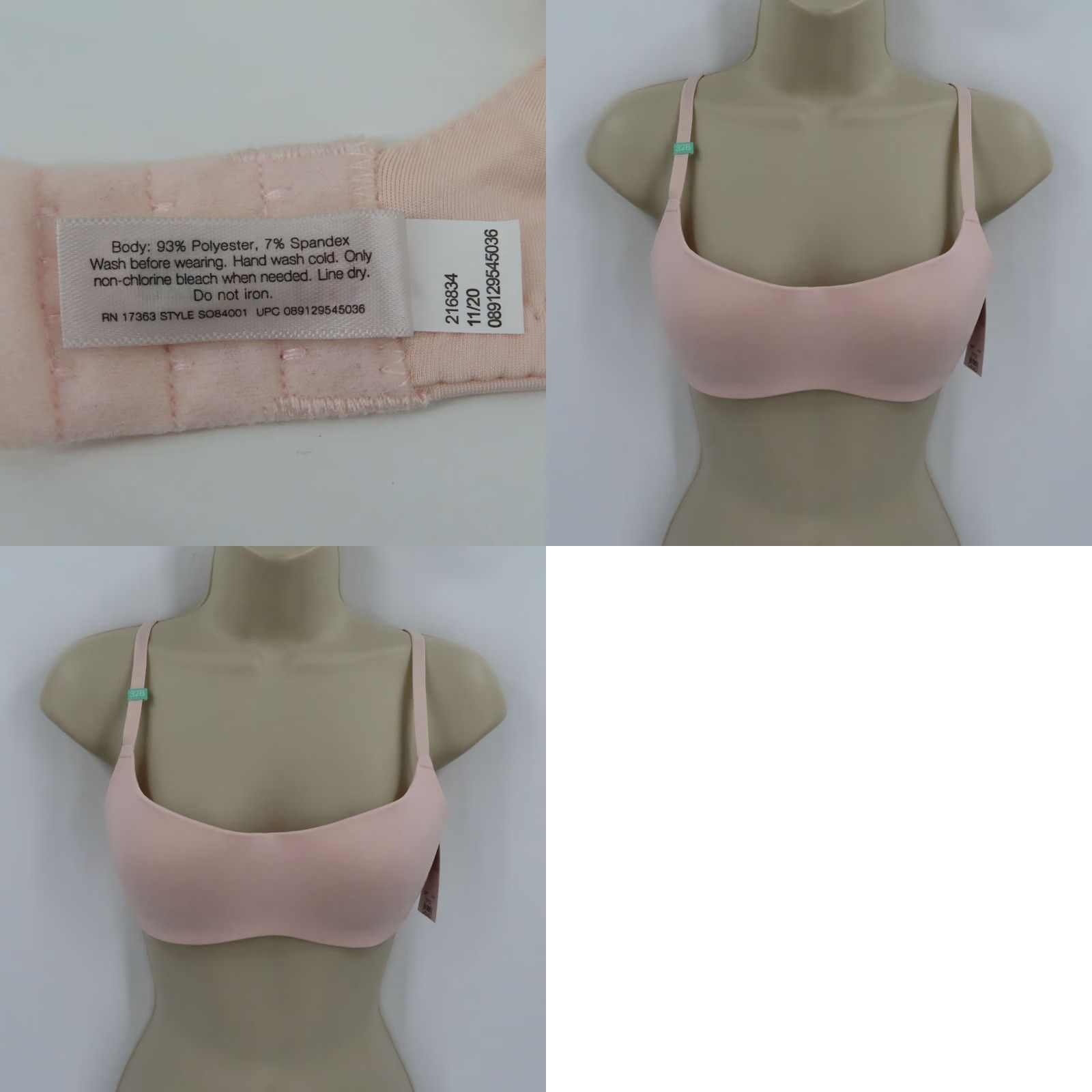 Vintage SO 32B Pink Solid Perfect Wirefree Bra Padded Wireless Convertible Straps NEW Size ONE SIZE - 9 Thumbnail