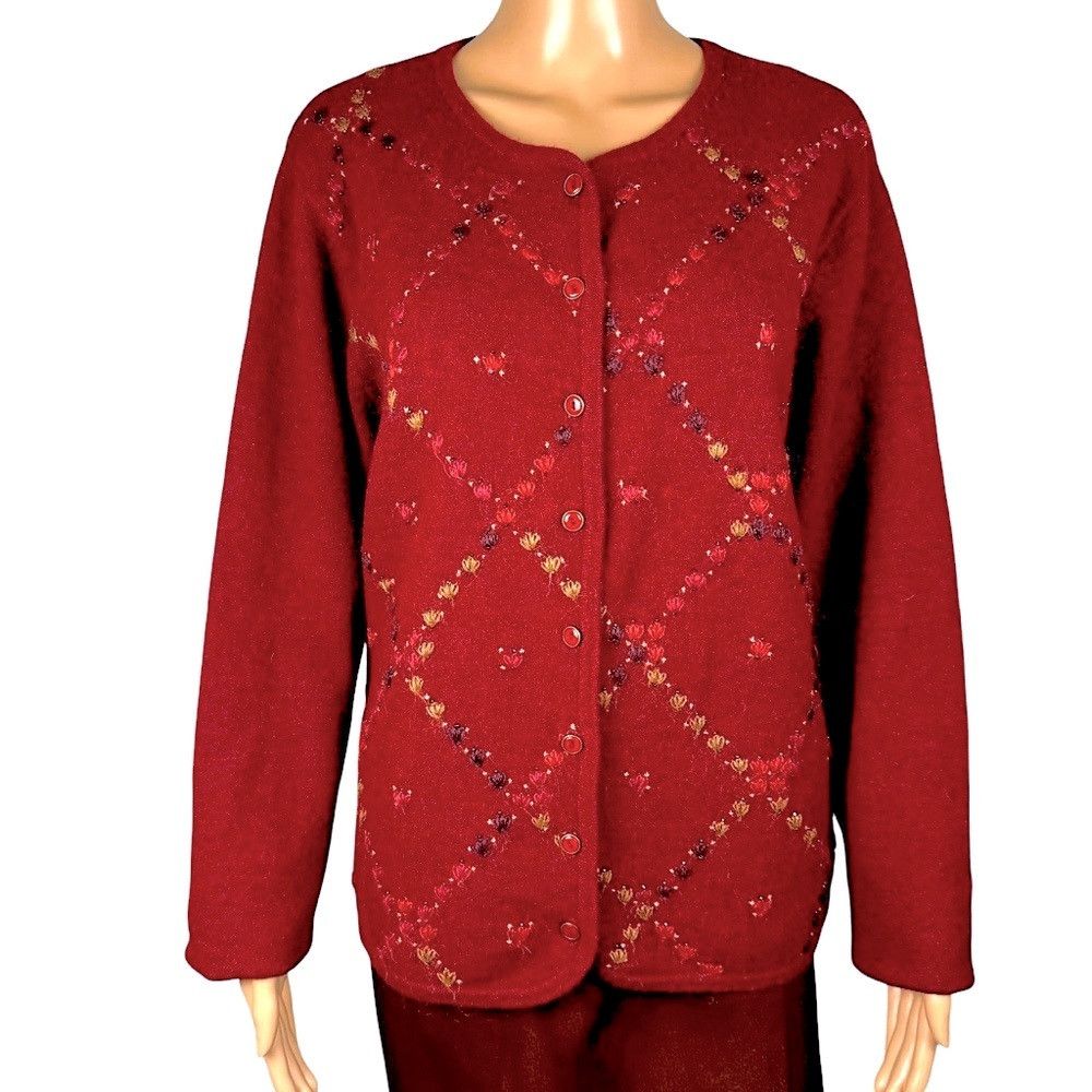 Other Vintage Cricket Lane Wool Blend Embroidered Felted Dark Red Size M / US 6-8 / IT 42-44 - 1 Thumbnail
