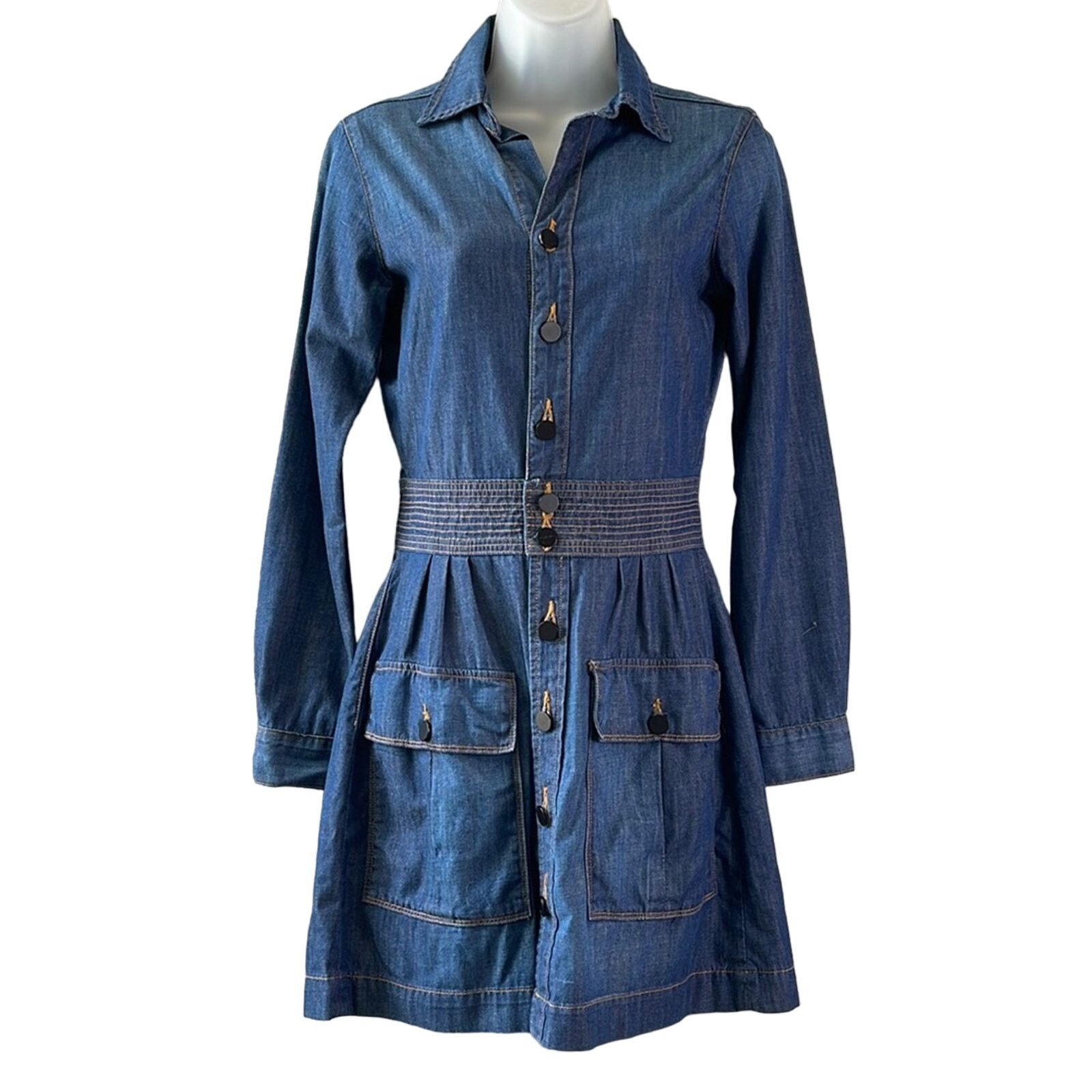 Frame FRAME Denim Le St. Tropez Earldom Denim Dress Size XS Size XS / US 0-2 / IT 36-38 - 1 Thumbnail