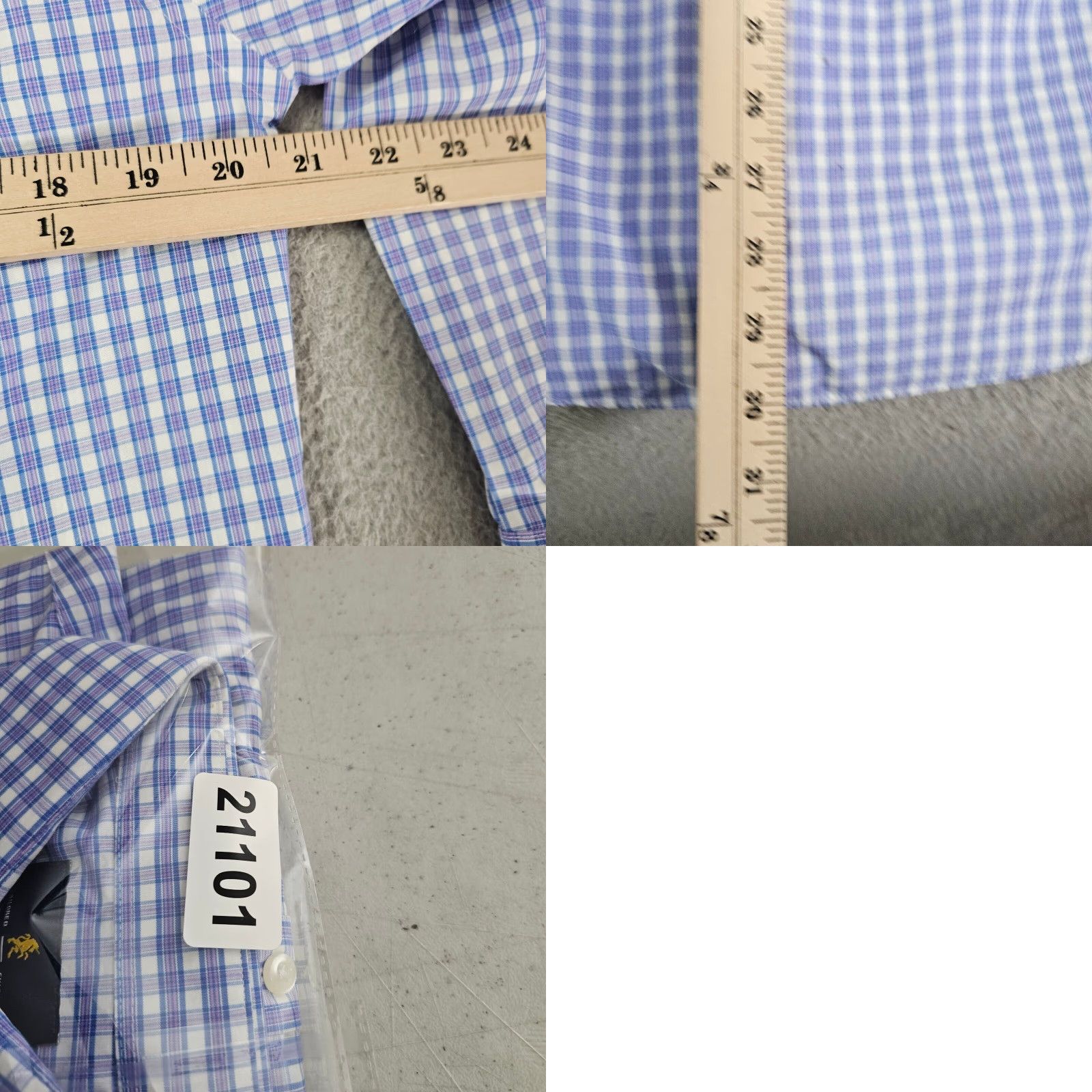 Stafford Stafford Dress Shirt Mens 15.5 32/33 Blue Check Travel Performance Super Shirt Size 42R - 8 Thumbnail