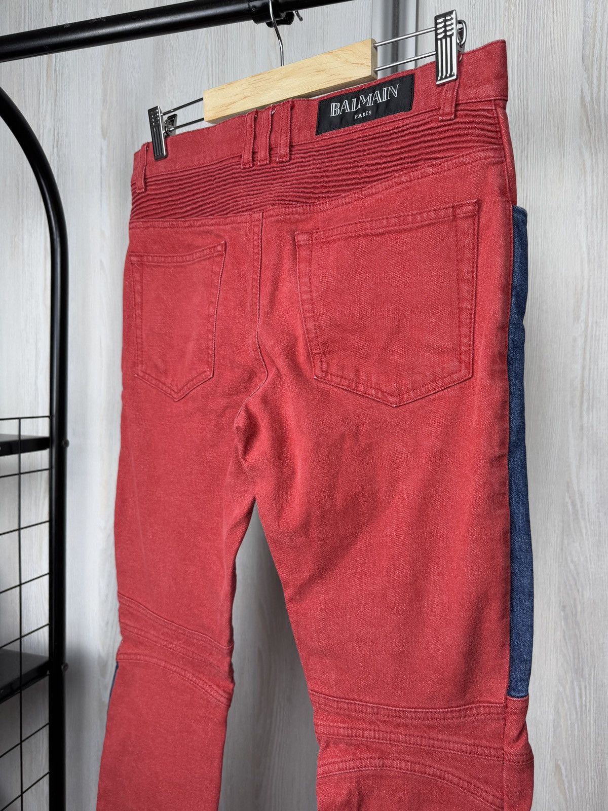 Balmain Balmain 15SS Men's Side Stripe Stretch Biker Red Denim Jeans Size US 29 - 8 Thumbnail