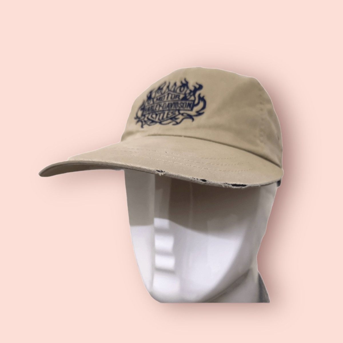 Harley Davidson × Vintage DISTRESSED HARLEY DAVIDSON FLAME LOGO STRAPBACK CAP Size ONE SIZE - 3 Thumbnail