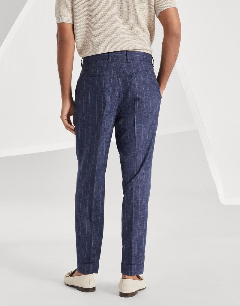 Brunello Cucinelli o1la1rc1a0326 Stripe Fresco Leisure Fit Trousers in Blue Size US 36 / EU 52 - 2 Thumbnail