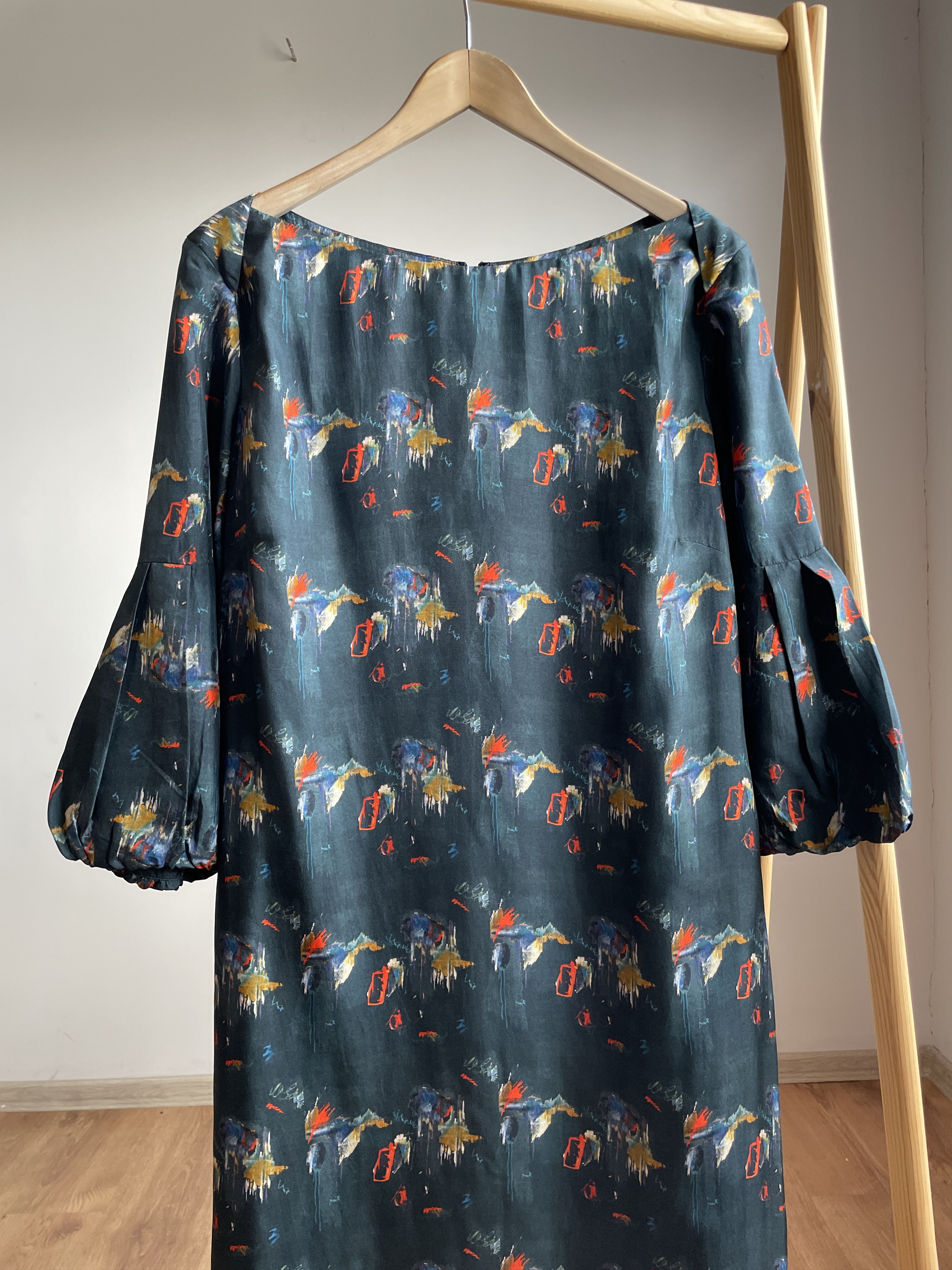 Designer Toast Boat Neck Balloon Sleeve Silk Midi Dress Size UK 16 Size XL / US 12-14 / IT 48-50 - 3 Thumbnail