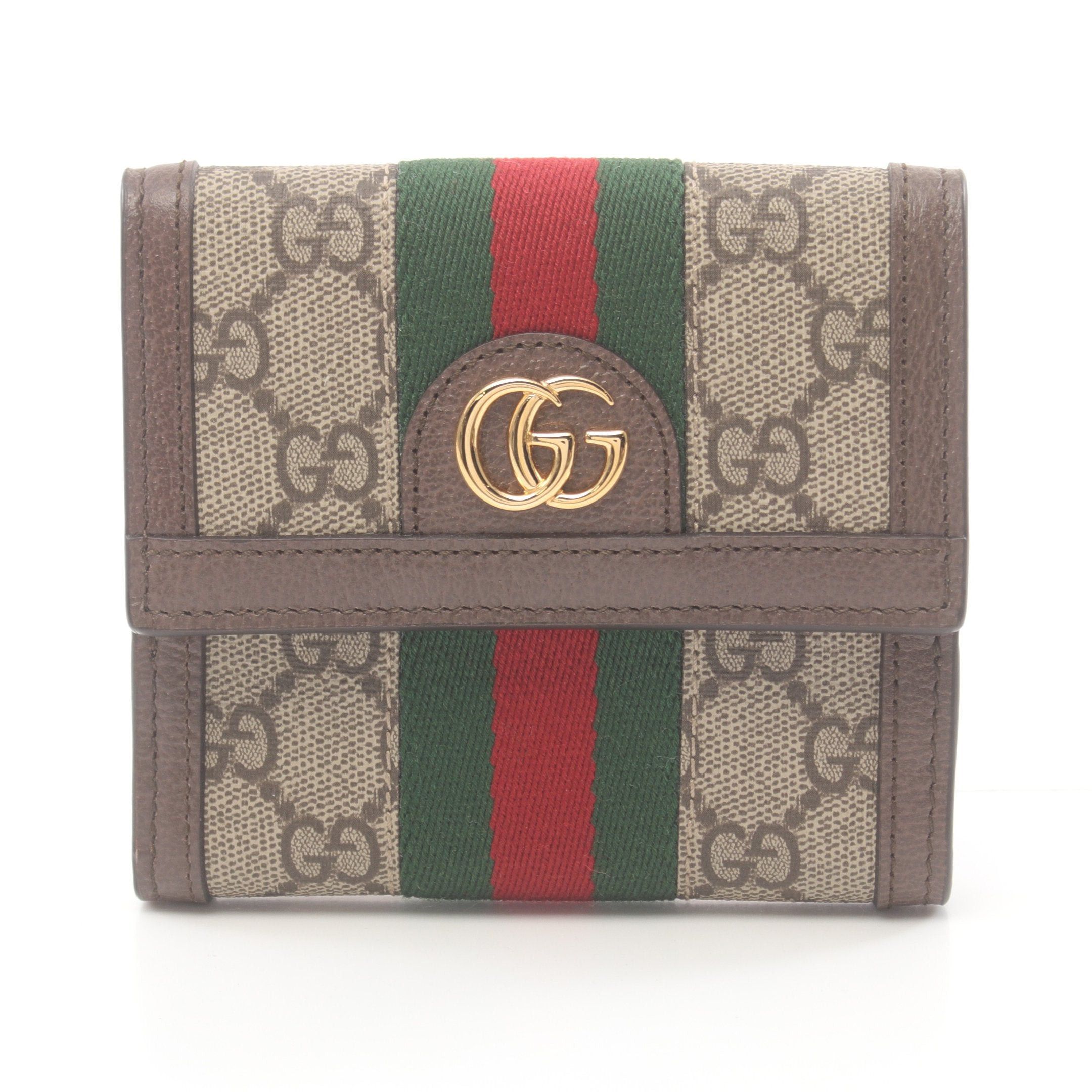 Gucci Gucci Ophidia Gg French Flap Wallet Sherry Line Double Hook Leather Beige Dark Brown Multicolor Size ONE SIZE - 1 Thumbnail