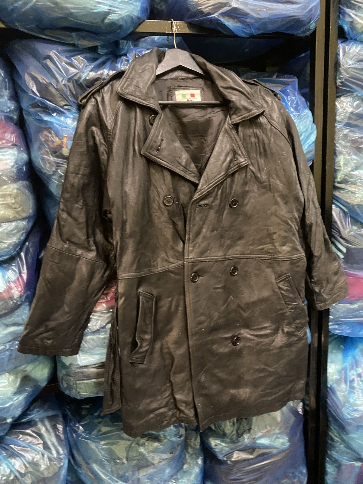 Other Vintage Italian Leather Double-Breasted Black Trench Coat Size US M / EU 48-50 / 2 - 3 Thumbnail
