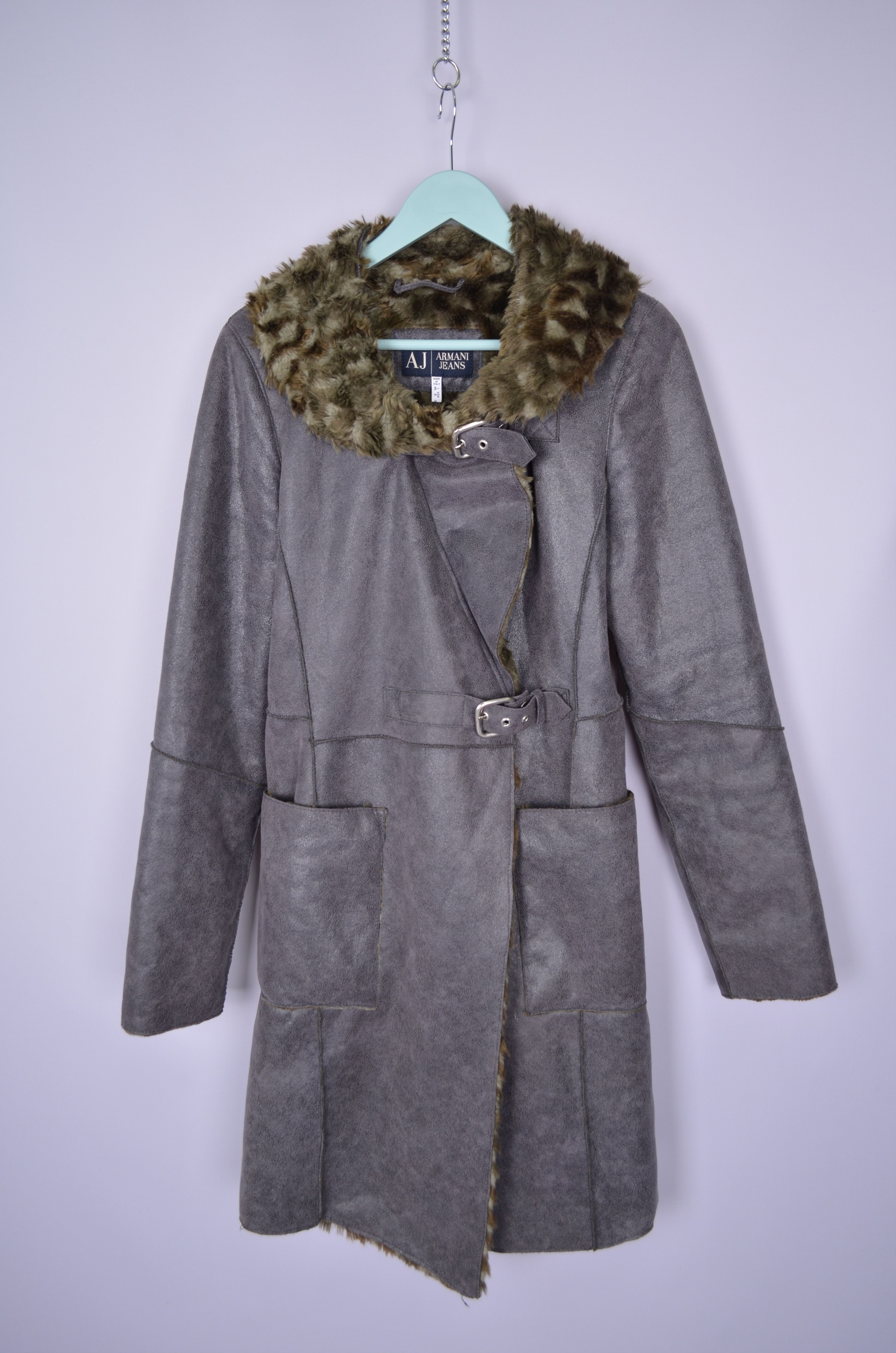 Armani × Designer Armani Jeans Faux Fur Grey Sheepskin Coat Jacket US8 Vintage Size M / US 6-8 / IT 42-44 - 2 Thumbnail