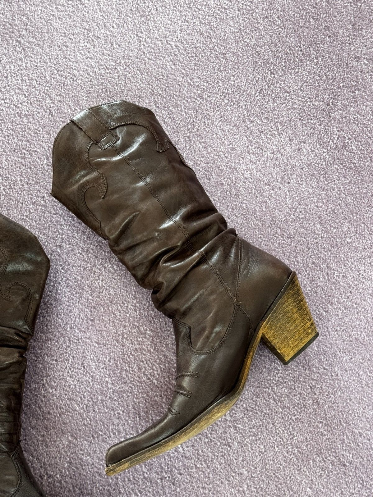 Japanese Brand Y2K 00’s Glamour Leather Cowboy Avant Garde Boots Size US 7.5 / IT 37.5 - 4 Thumbnail