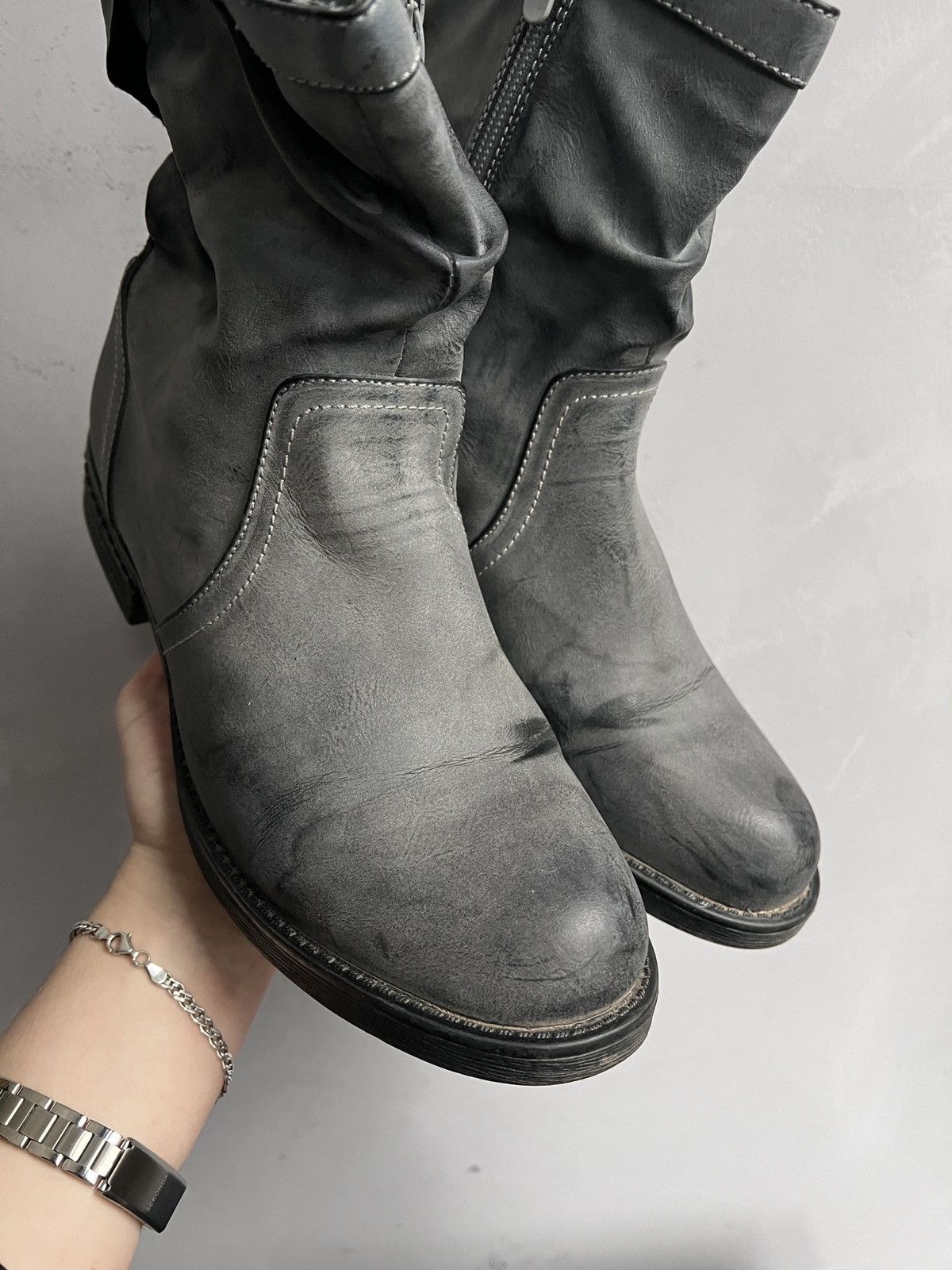 A.S.98 Grey Distressed Leather Boots engineered guidi style moto Size US 7.5 / EU 40-41 - 3 Thumbnail