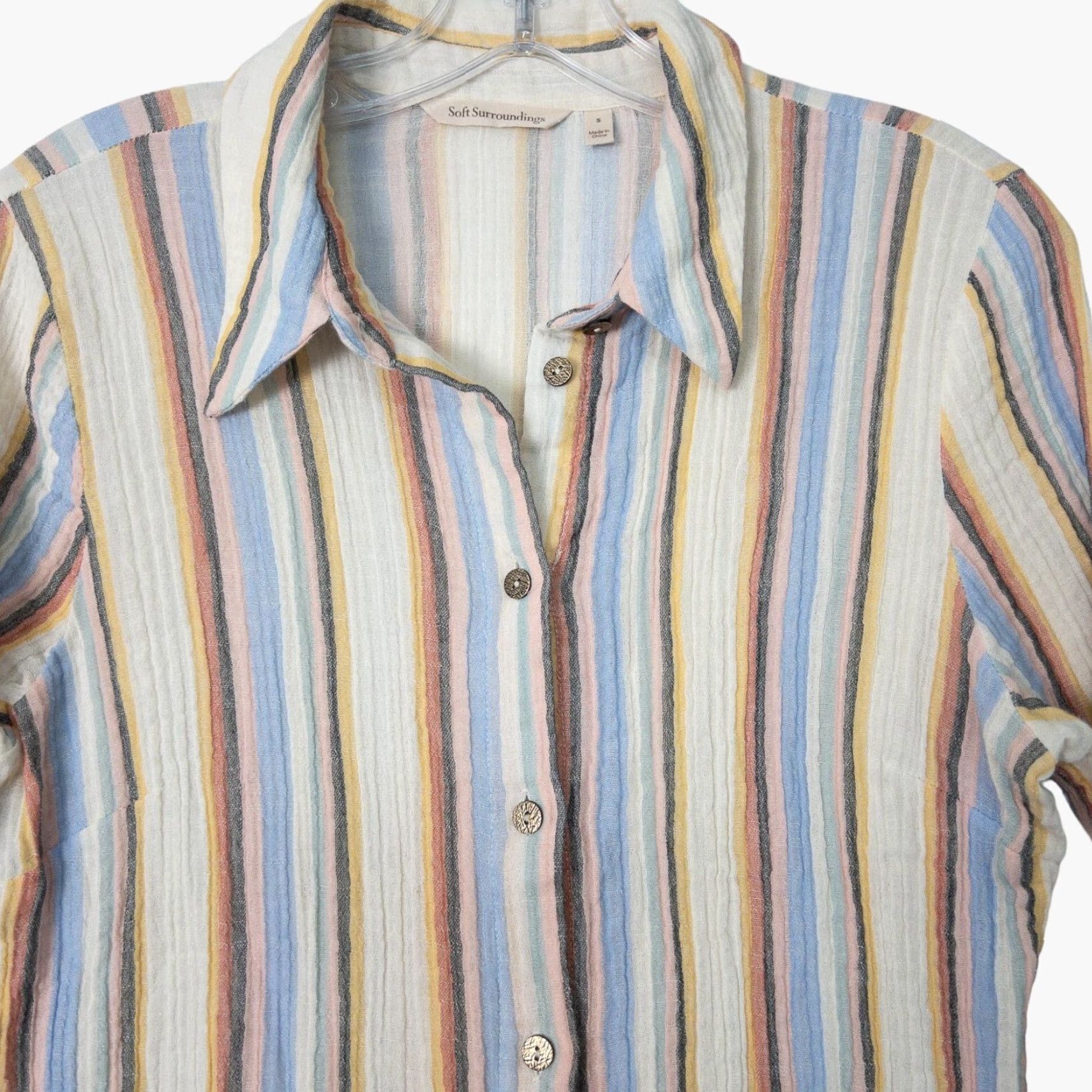 Soft Surroundings Soft Surroundings Senna Gauze Tunic Shirt Womens Small Button-Up Collar Striped Size S / US 4 / IT 40 - 3 Thumbnail