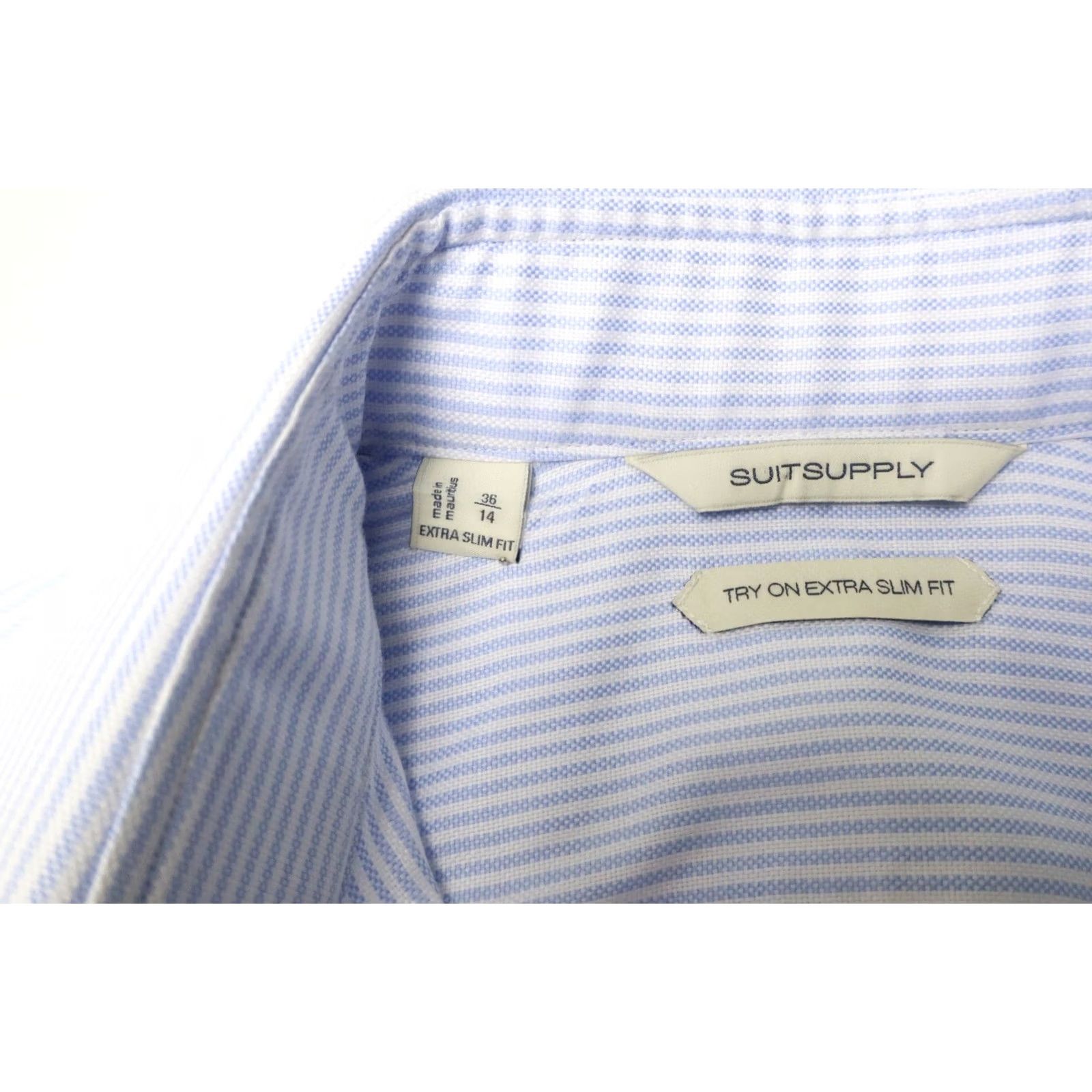 Suitsupply Suitsupply Try On Extra Slim Fit Formal Shirt Men's 36/14 Pinstripe Blue Cutaway Shirt Size 36R - 5 Thumbnail