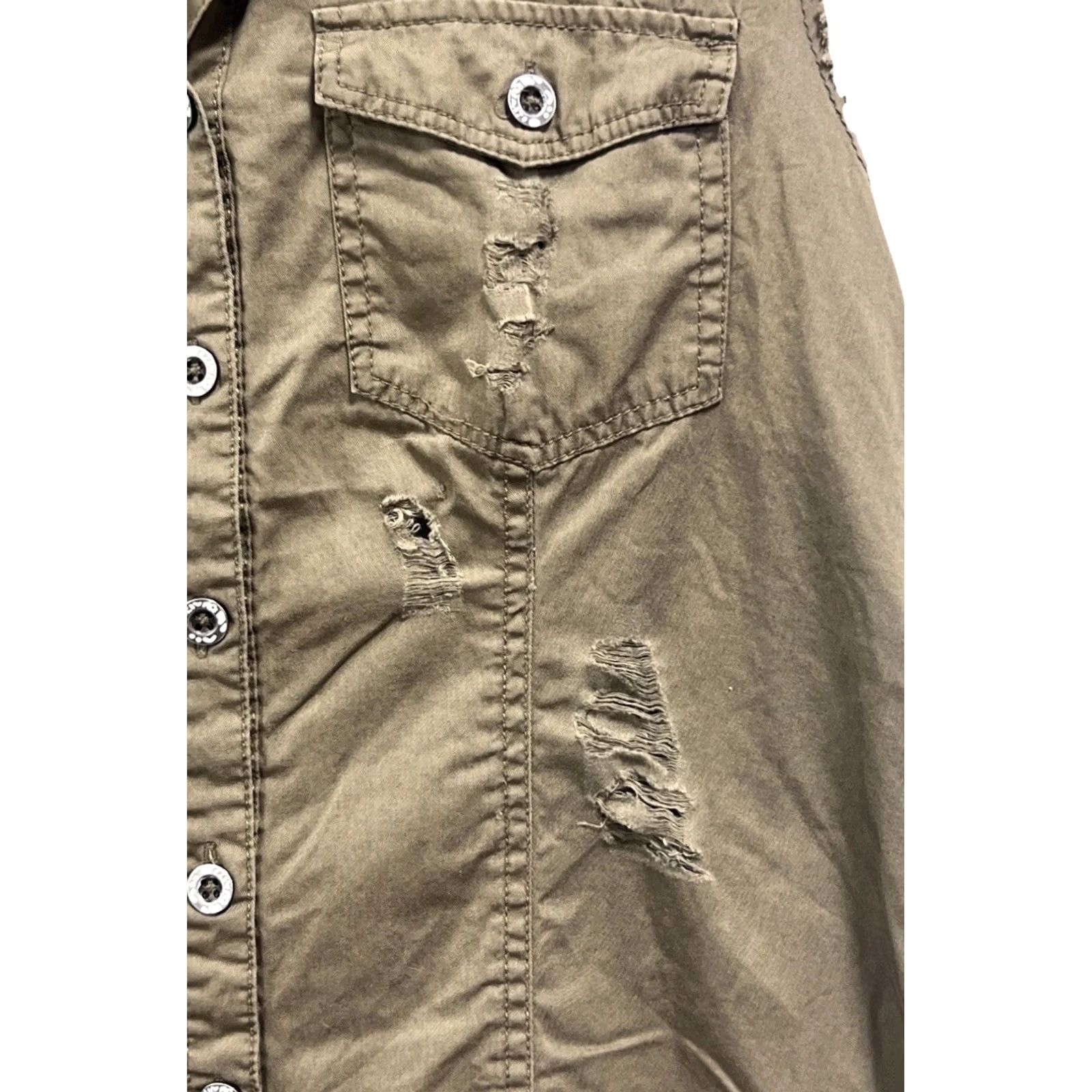 BKE BKE Women’s Utility Vest Distressed Olive Green Sleeveless Button Up Boho Size L Size L / US 10 / IT 46 - 7 Thumbnail