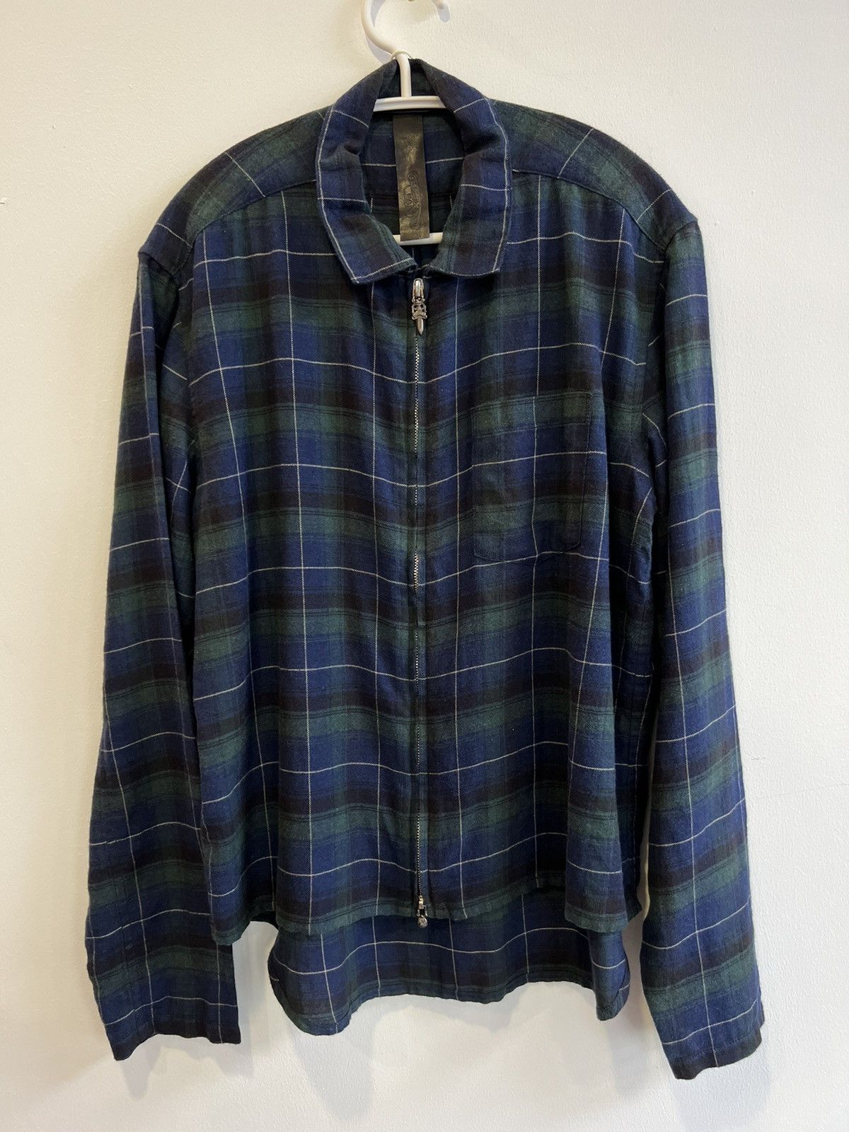 Chrome Hearts Chrome Hearts Green Navy Checkered Zip Up Flannel Shirt ...