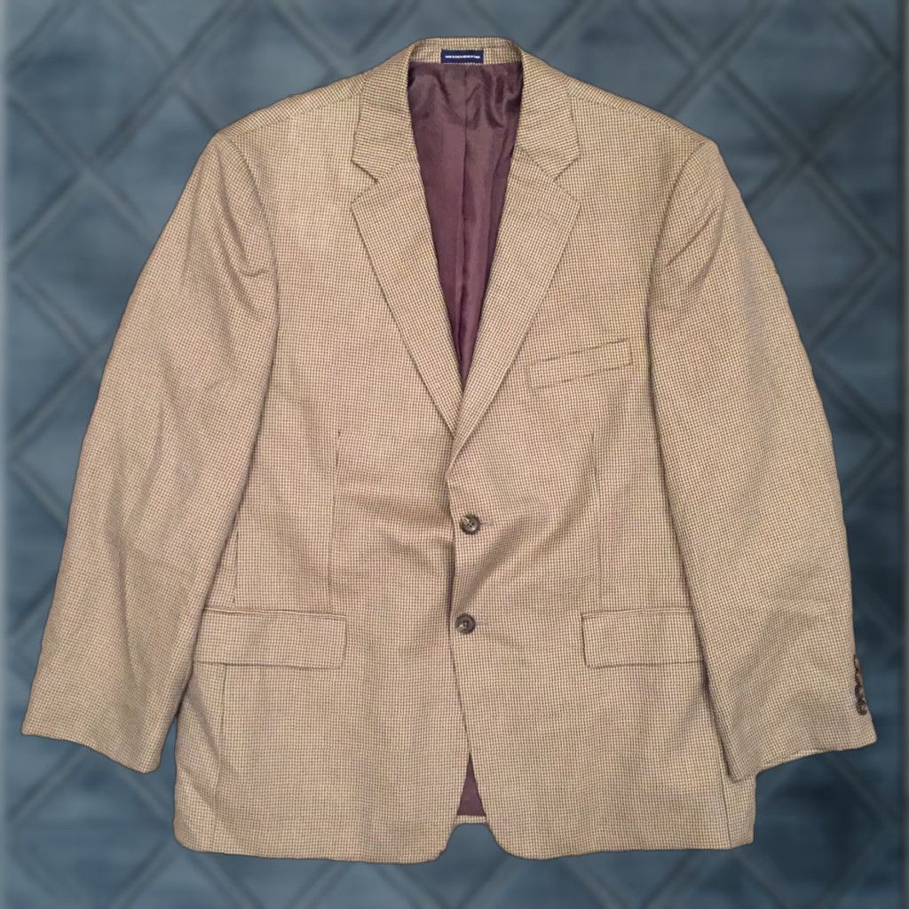 Stafford Stafford Blazer Mens 44R Classic Fit Beige Houndstooth Polyester Blend Jacket/Coat Regular Length Men Size 44R - 1 Thumbnail