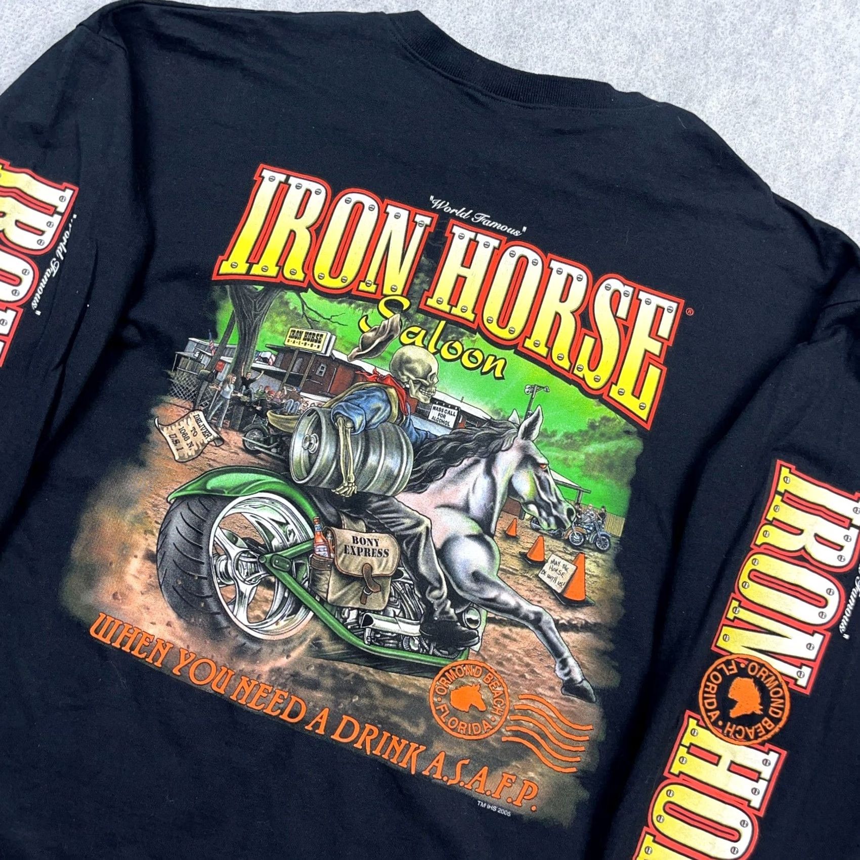 Vintage VINTAGE Y2K Iron Horse Saloon Shirt Men 2XL Long Sleeve Hit Bike Week Biker T-Shirt Black Cotton Knit Logo 80s Retro Skull USA Motorcycle Mens Size US XXL / EU 58 / 5 - 3 Thumbnail
