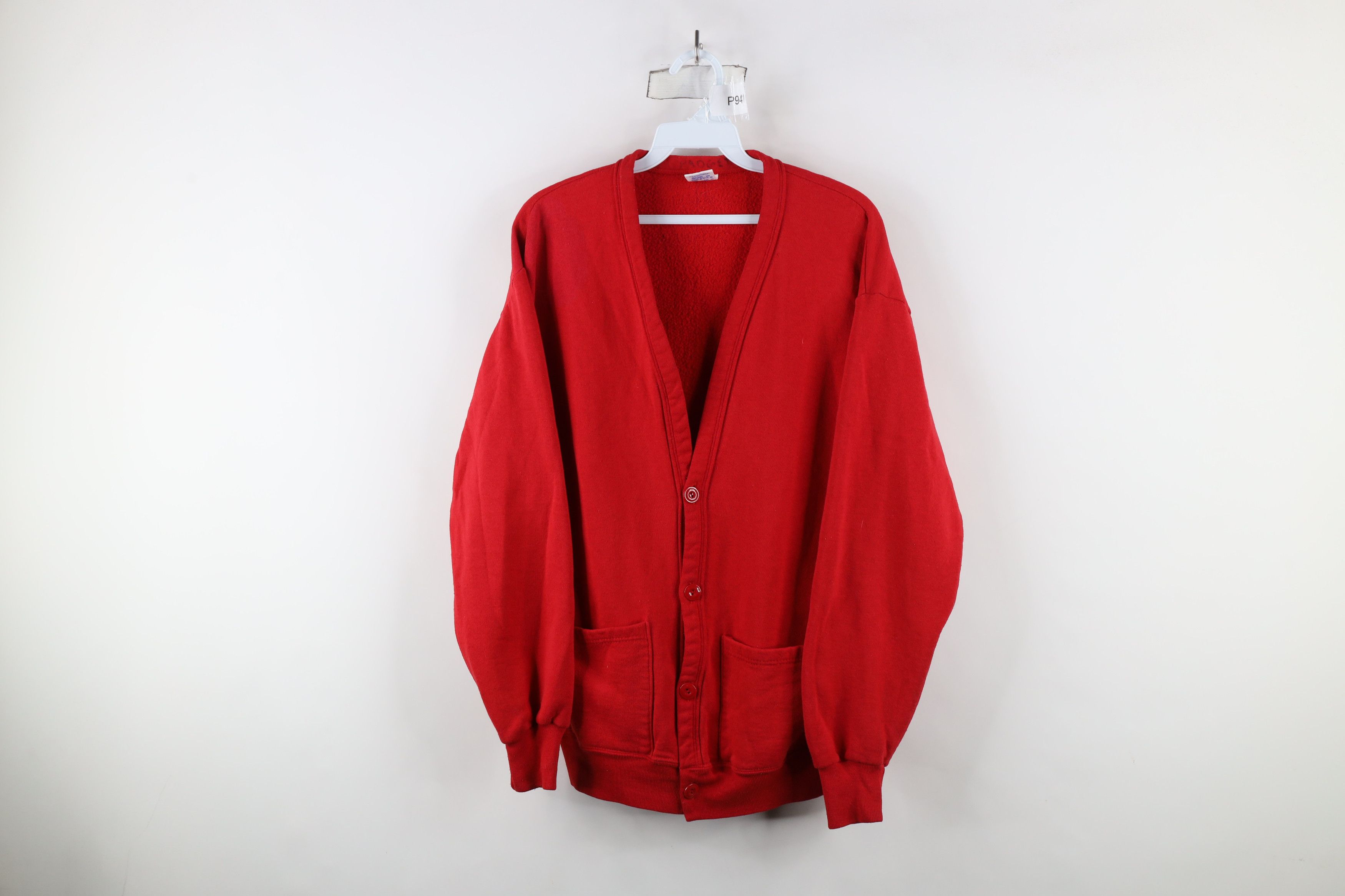 Vintage Vintage 90s Streetwear Blank Cardigan Sweatshirt Red USA Size US L / EU 52-54 / 3 - 1 Thumbnail