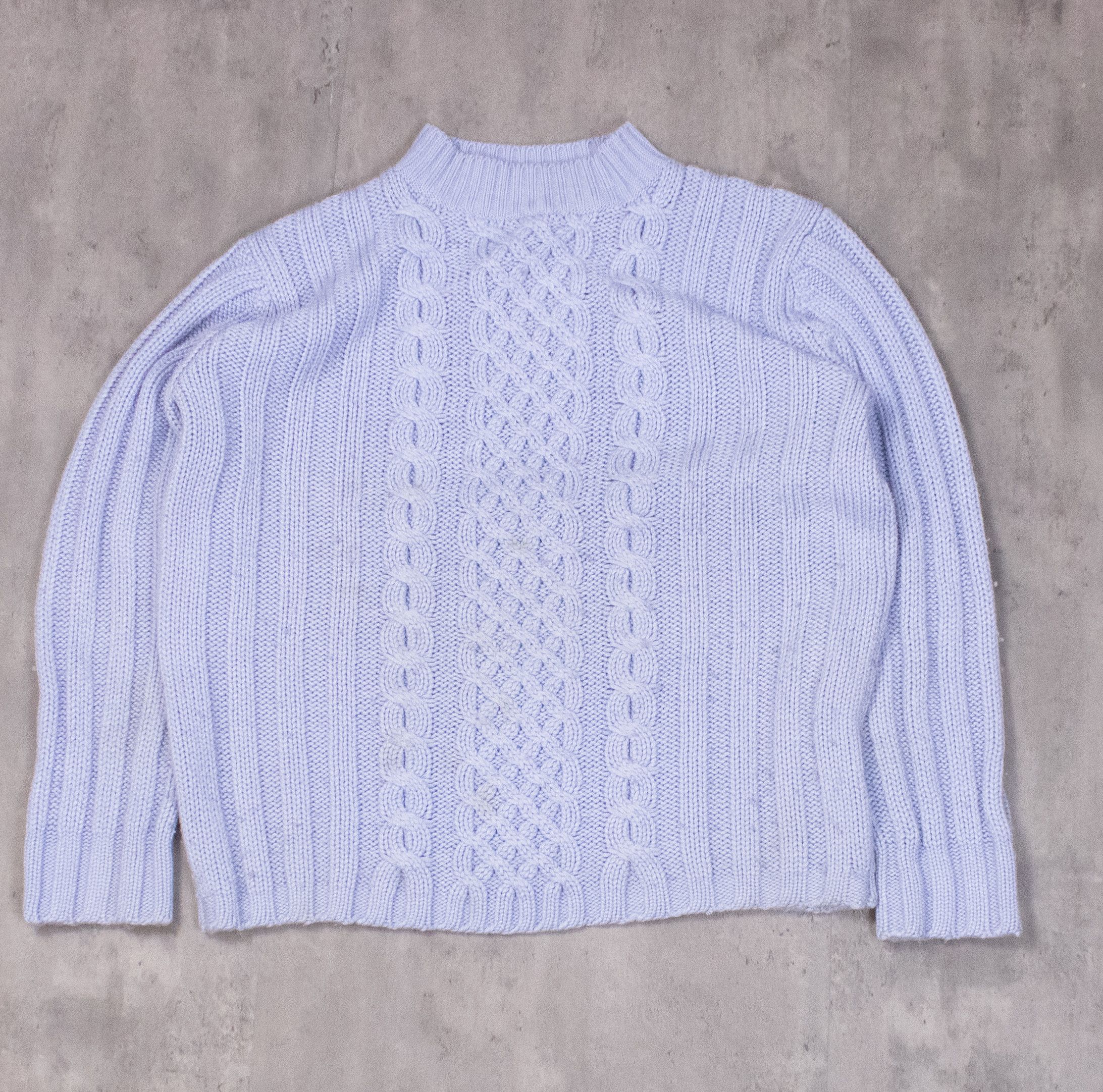 Vintage Vintage 1990's Cable Baby Blue Knitted Crew Neck Sweater Size US M / EU 48-50 / 2 - 3 Thumbnail