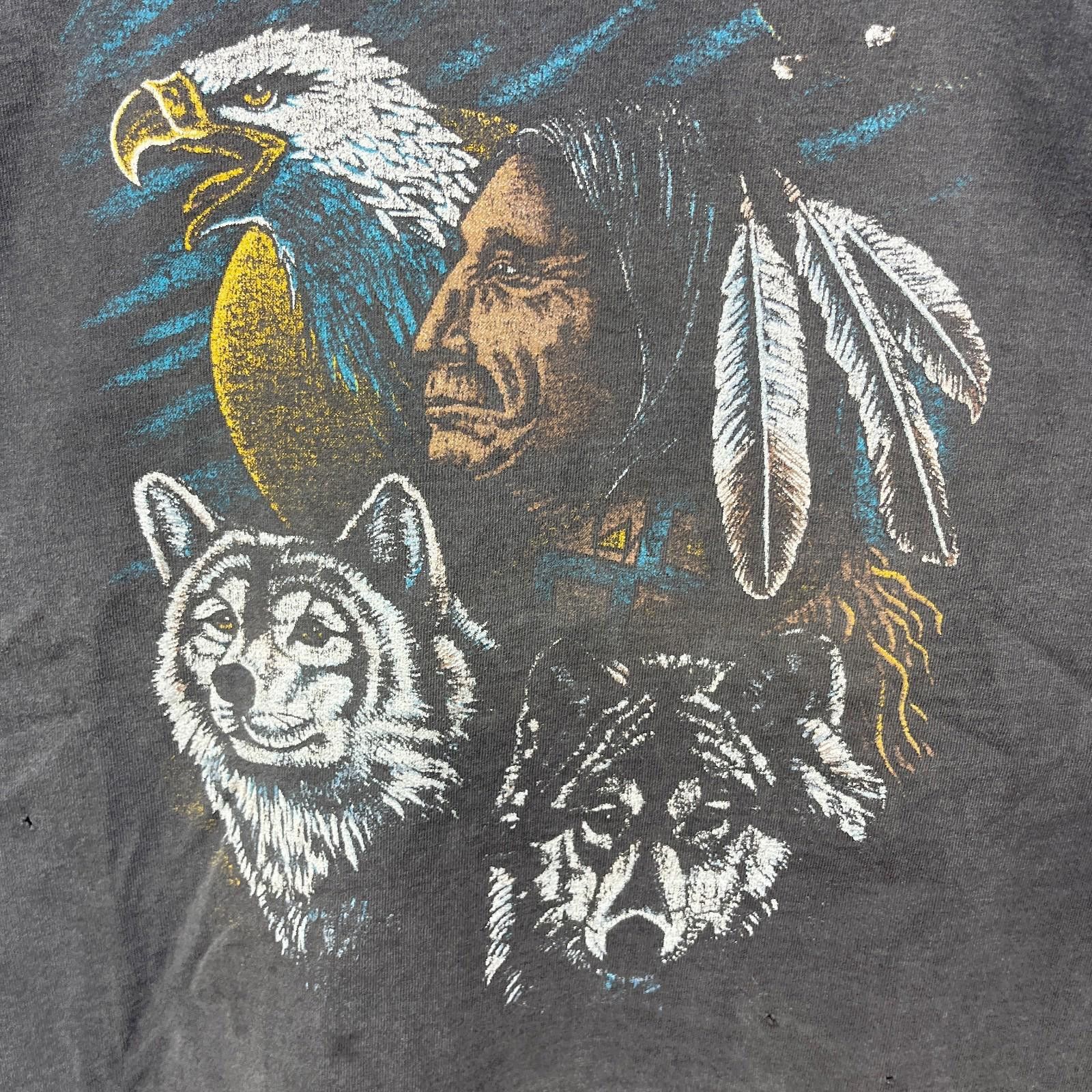 Vintage Vintage 90s Sun Faded Native Biker Wolf Nature T Shirt 2XL Size US XXL / EU 58 / 5 - 6 Thumbnail