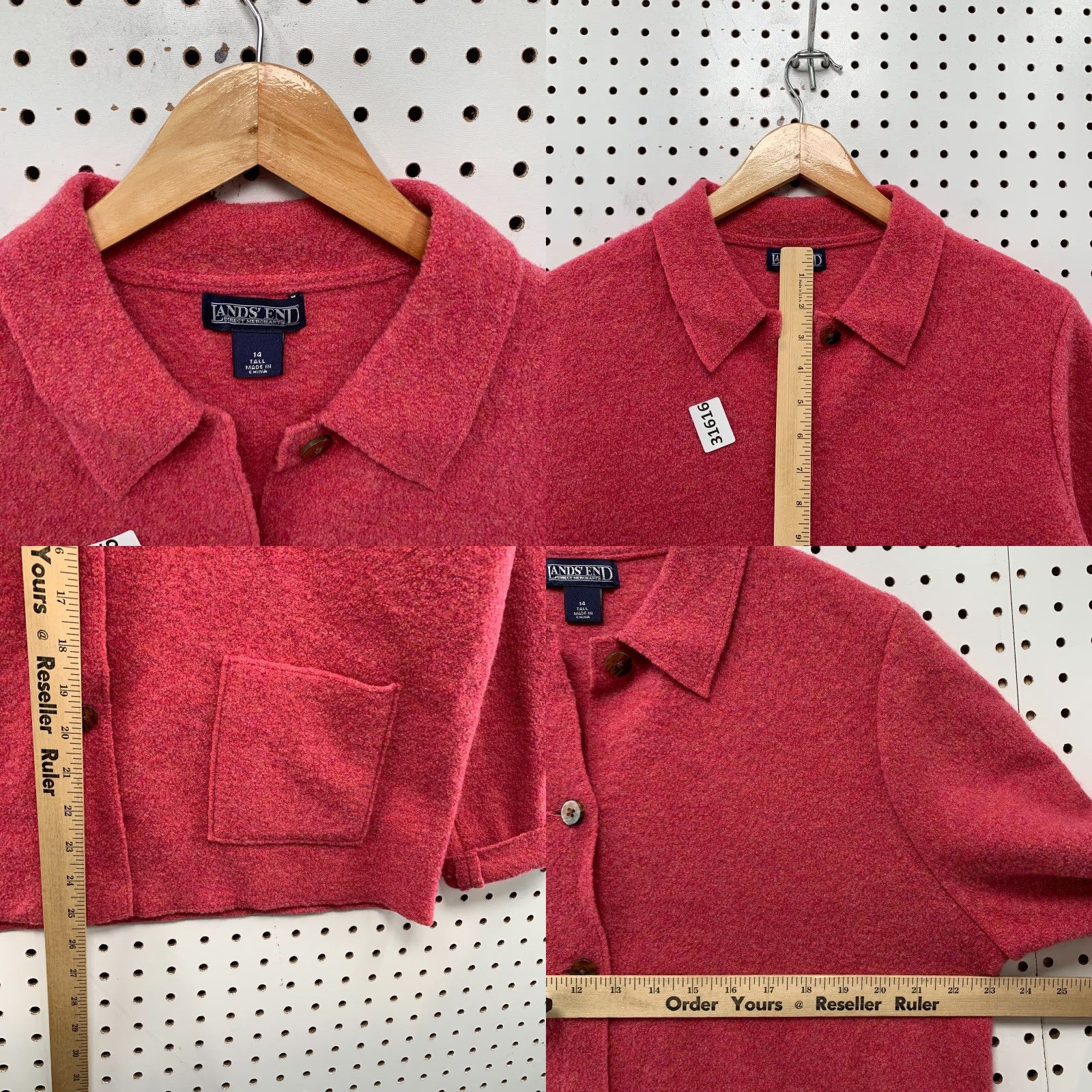Lands' End Lands’ End 100% Wool Cardigan Jacket Women's Size 14 Pink Coral Button Long Sleeve Size XL / US 12-14 / IT 48-50 - 8 Thumbnail