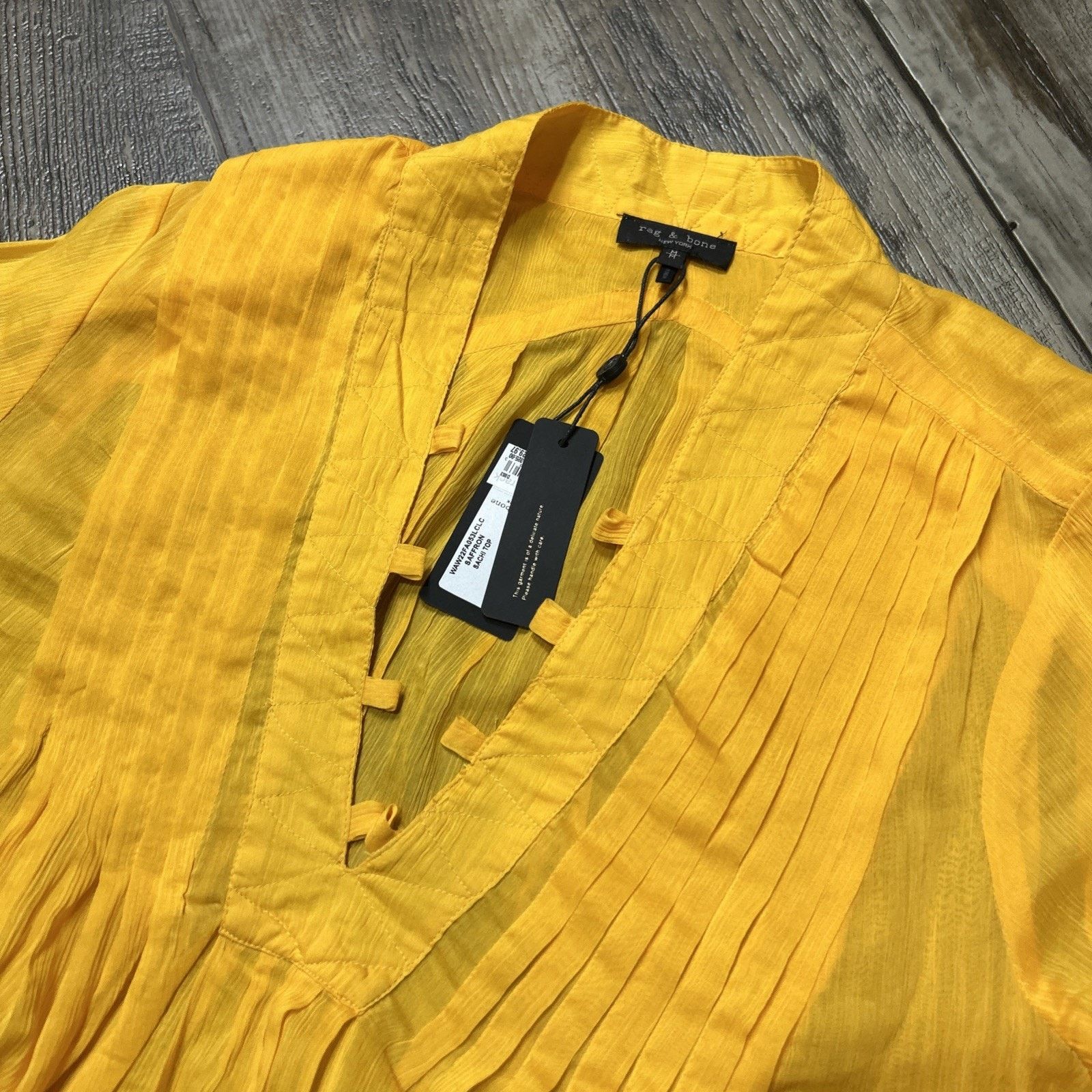 Split Rag & Bone Sachi Pleat Split Neck Cotton/Silk Top Safron M Size M / US 6-8 / IT 42-44 - 2 Thumbnail