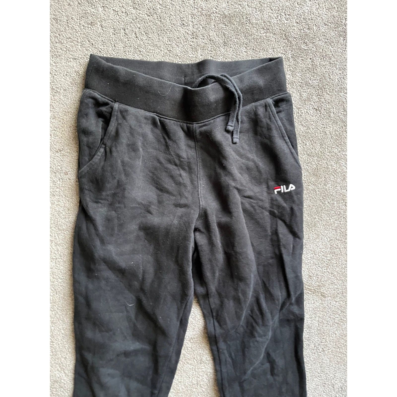 Fila FILA Sweatpants Adult Small Black Joggers Drawstring Tapered Solid Mens Size US 29 - 2 Thumbnail