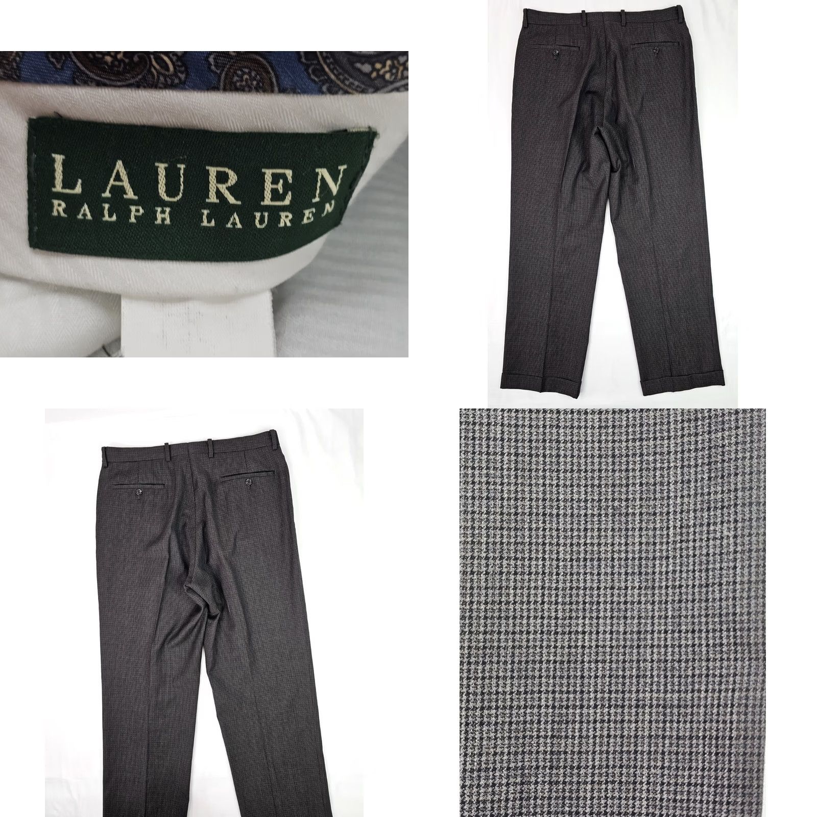 Ralph Lauren VINTAGE Lauren Ralph Lauren Wool Pleated Dress Pant Men 34x30 Houndstooth Brown Cuff EUC Size US 34 / EU 50 - 8 Thumbnail