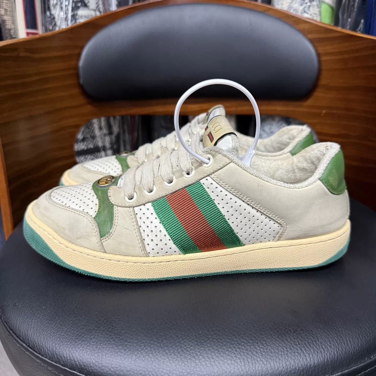 Gucci Gucci GG Enamel Dirty Kicks Gray-Green 37 Worn Once Size US 6.5 / IT 36.5 - 6 Thumbnail