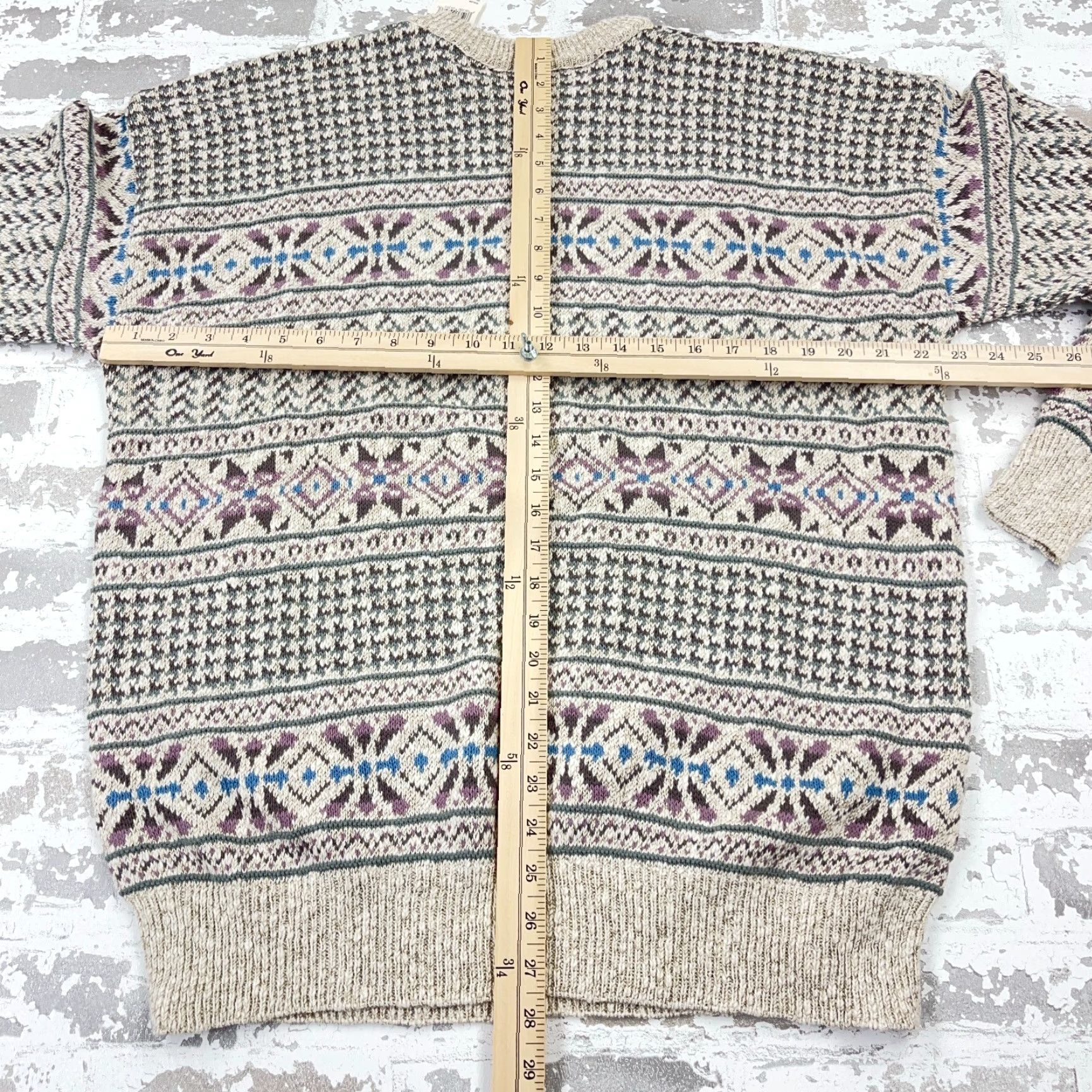 Vintage VINTAGE Royal Knight Sweater Men XL Beige Geometric Crewneck Pullover 90s Y2K USA Logo Button Embroidered Zipper All Seasons Size US XL / EU 56 / 4 - 5 Thumbnail