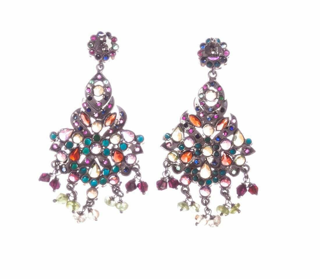 Designer Multi Gemstone Sterling Silver Chandelier Earrings Size ONE SIZE - 3 Thumbnail