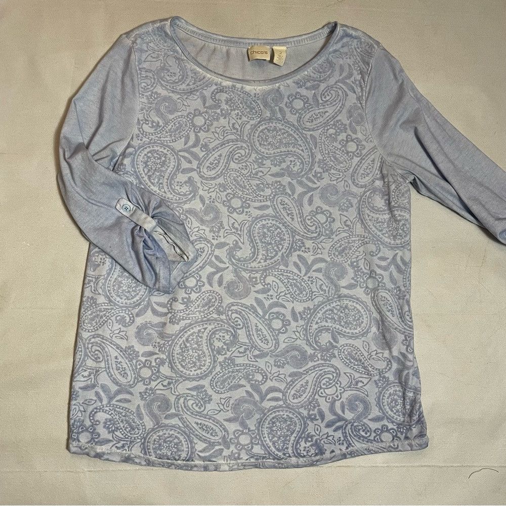 Chicos Chico's Cotton Blue Tie Dye 3/4 Sleeve Top Size 2 US L Size L / US 10 / IT 46 - 5 Thumbnail