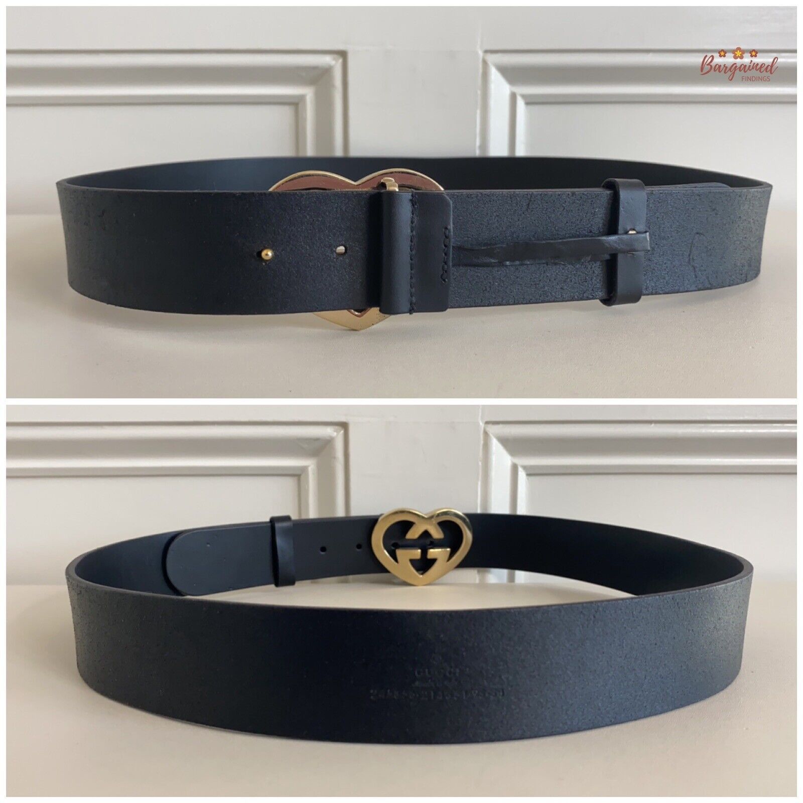 Gucci Gucci Black Leather Interlocking G Heart Gold Buckle Belt Size 34 - 6 Thumbnail