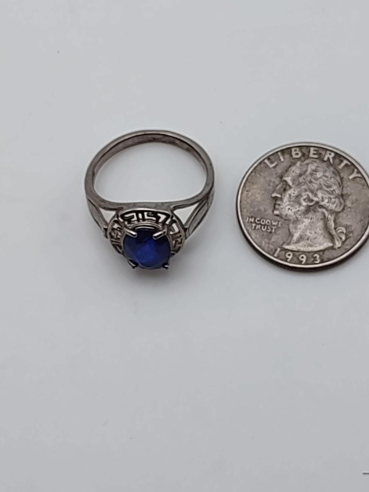 The Unbranded Brand Vintage Sterling Silver Greek Key Meander Ring Blue 9.5 Size ONE SIZE - 2 Thumbnail