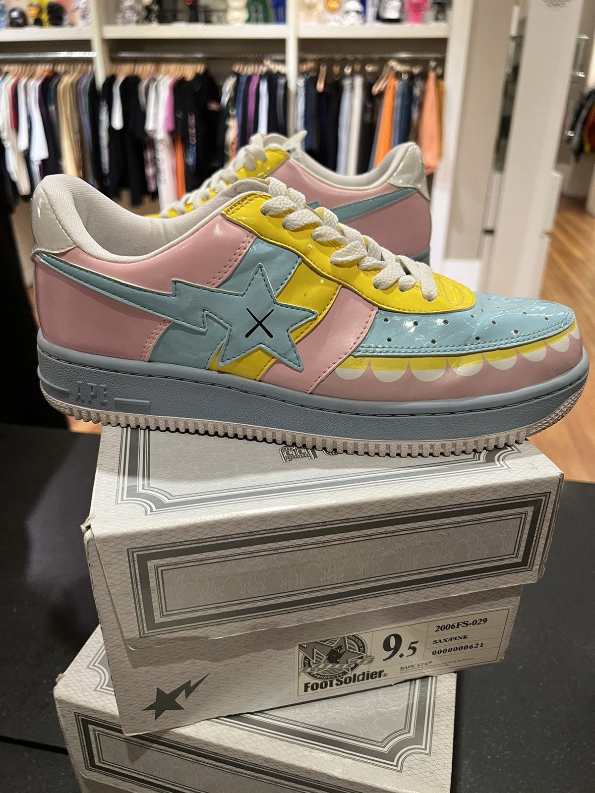image of Og Bape x Kaws Bapesta Chomper Cotton Candy Shoes in Blue Cotton Candy, Men's (Size 9.5)