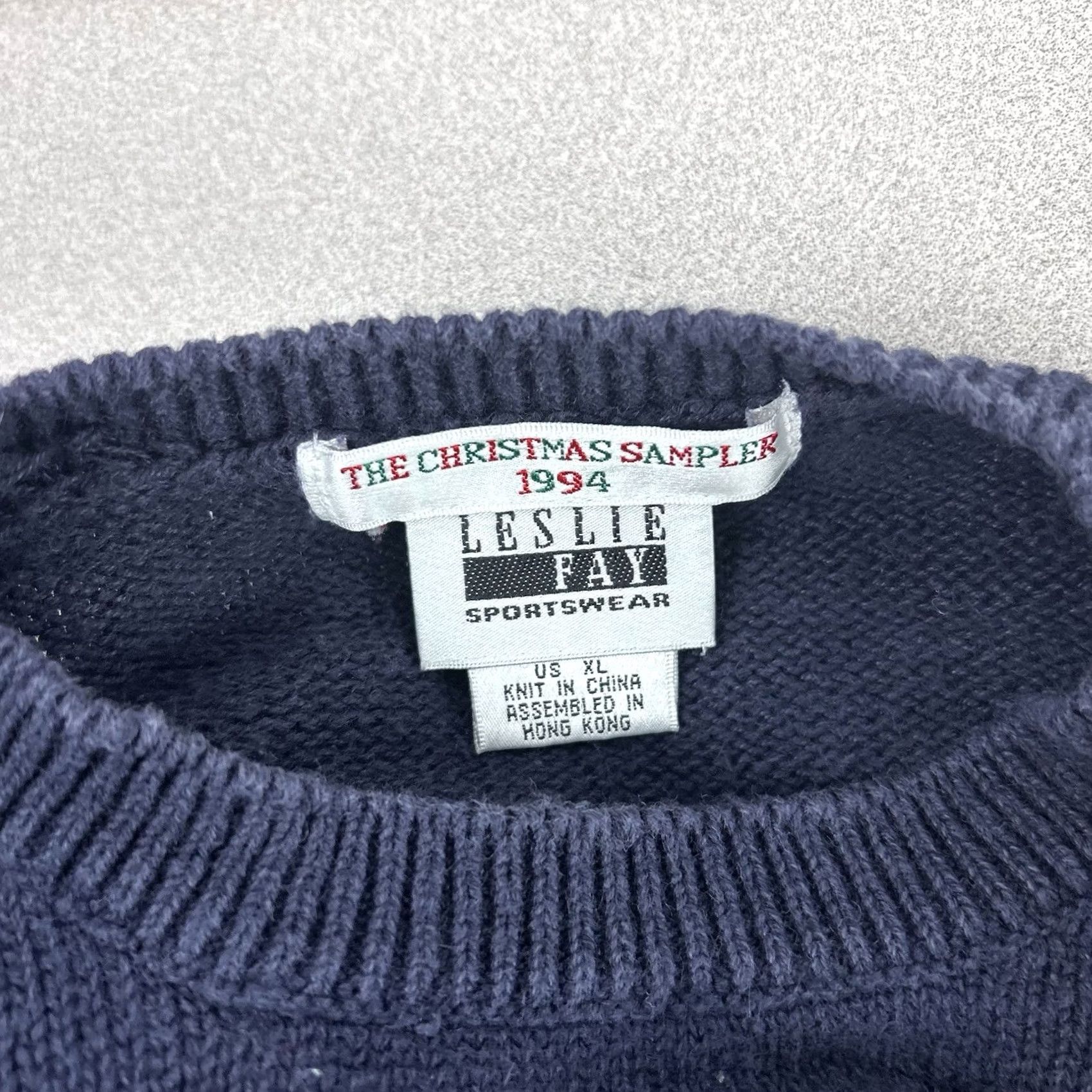 Vintage VINTAGE Ugly Christmas Sweater Leslie Fay Women's XL 1994 Bear Presents Blue Cotton Blend 1990s Christmas Mens Womens Size XL / US 12-14 / IT 48-50 - 3 Thumbnail