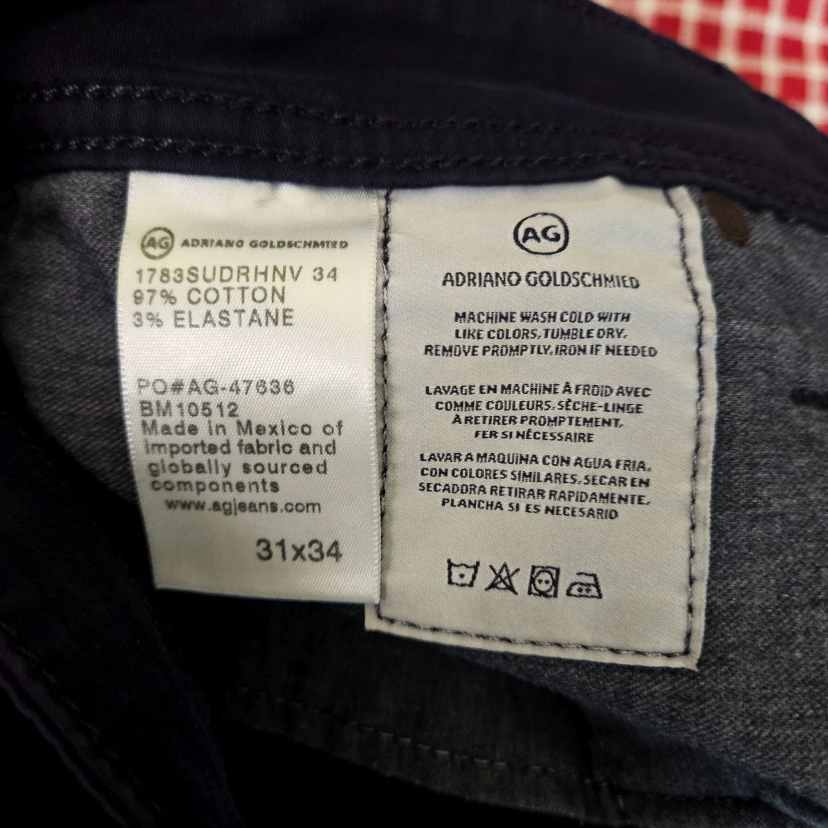Vintage AG Adriano Goldschmied The Tellis Modern Slim Men’s Navy Pant 31x29 Slim Fit Straight 5-Pocket Denim Blue Wool/Cotton Regular Pants Mens Size US 31 - 8 Thumbnail