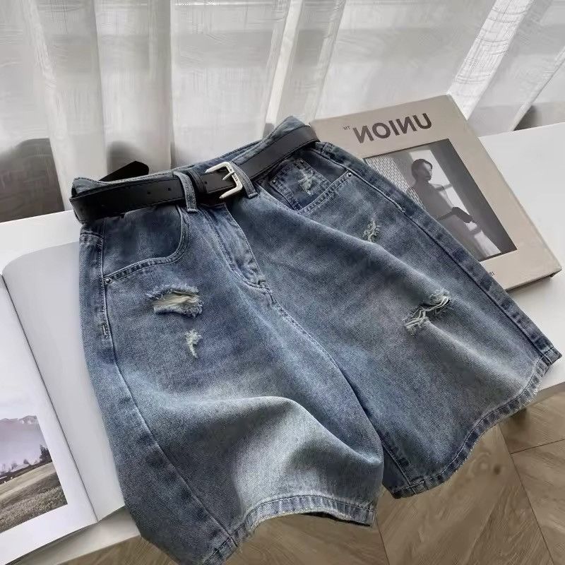Vintage Straight Washed Wide Leg Holes Distressed Shorts Size US 32 / EU 48 - 8 Thumbnail