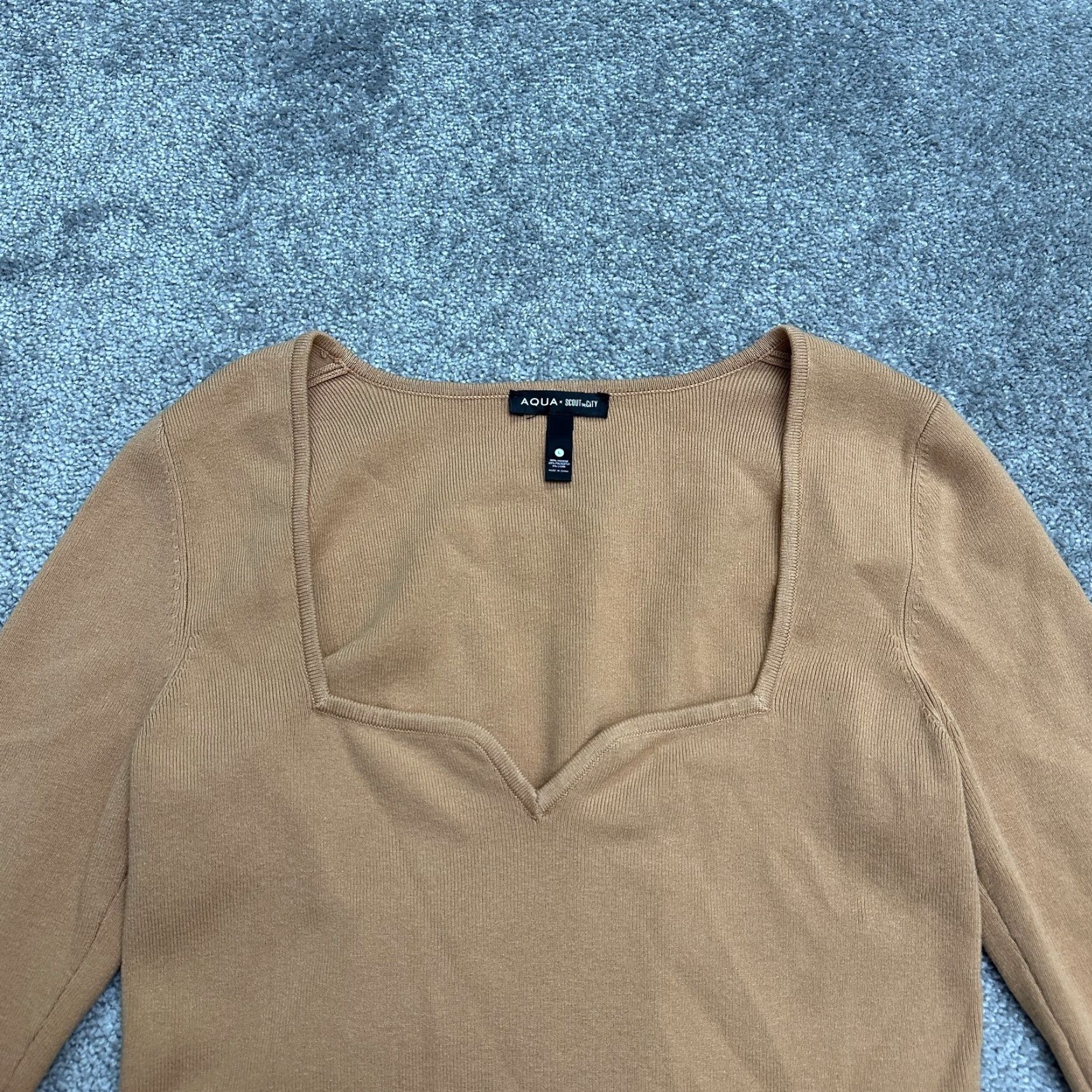 AQUA Aqua Scout The City Bodysuit Womens Large Brown Long Sleeve Sweetheart Knit Size L / US 10 / IT 46 - 4 Thumbnail