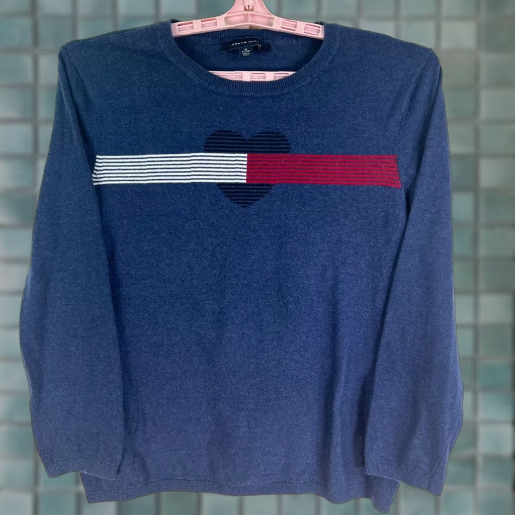 Tommy Hilfiger Tommy Hilfiger Love Knit Sweater Crew Neck Striped Blue Logo Pullover Men XL Retro Size US XL / EU 56 / 4 - 1 Thumbnail