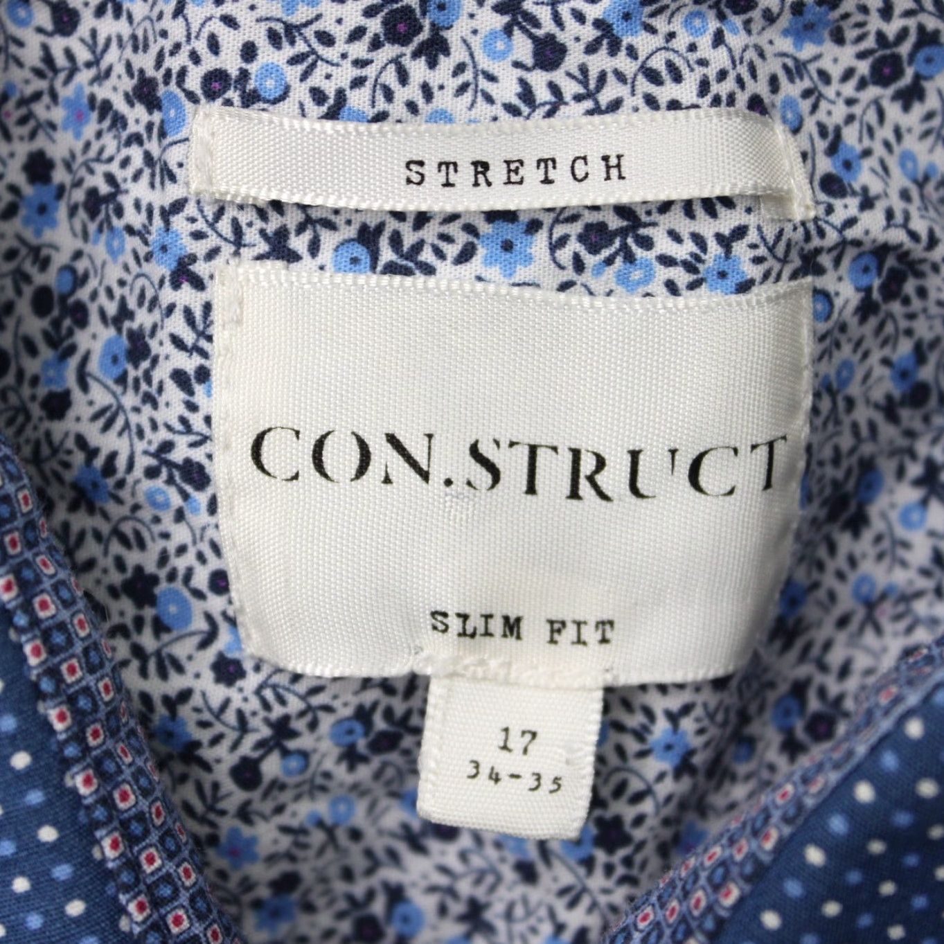Vintage Construct Shirt Mens 17, 34/35 Blue Geometric Stretch Slim Fit L/S Button-Front Dress Shirt Size US XL / EU 56 / 4 - 5 Thumbnail