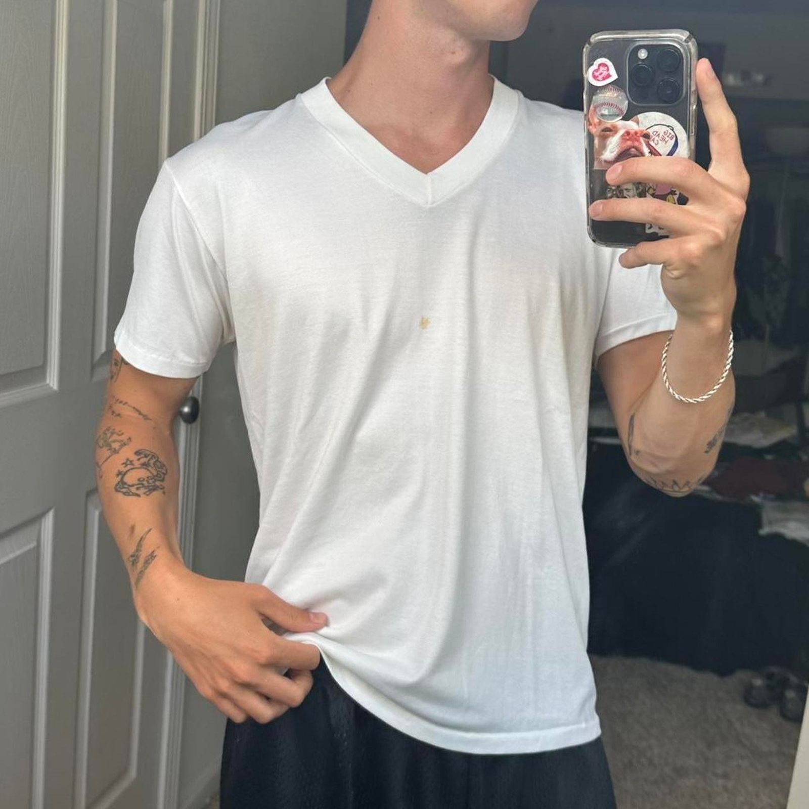 Vintage Perfect Vintage 70s White Blank Basic V Neck Shirt Top Tee Size US L / EU 52-54 / 3 - 1 Thumbnail