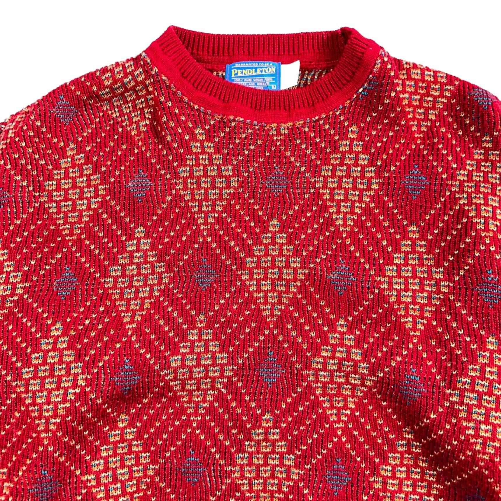 Pendleton VINTAGE Pendleton Sweater Mens L Wool Red 100% Knit Crew Neck Plaid USA Christmas Fall Winter 90s Size US L / EU 52-54 / 3 - 3 Thumbnail