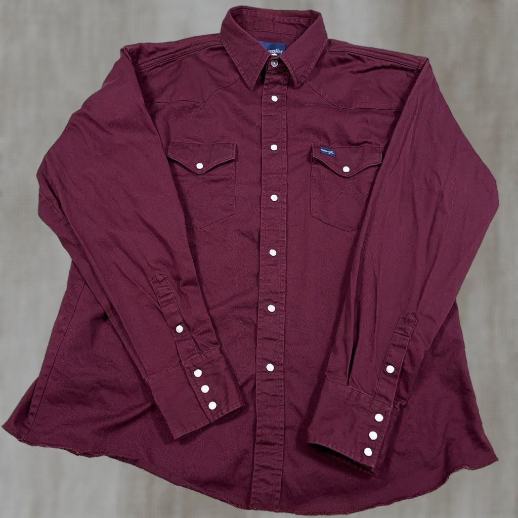 Wrangler Wrangler Denim Shirt Men XL Maroon Pearl Snap Western Cowboy Cut Ranch Rodeo Shirt Size US XL / EU 56 / 4 - 1 Thumbnail