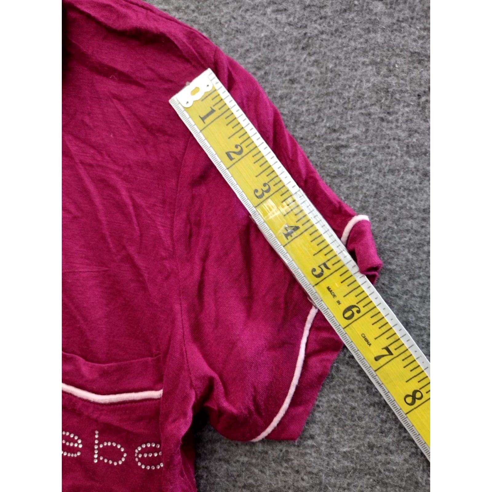 Bebe Bebe Womens Pajama Top - Red Button Shirt Sleeve Sleepwear M - V-Neck, Blended Fabric, White Trim - Classic Sleepwear Top (Adult) Size M / US 6-8 / IT 42-44 - 5 Thumbnail
