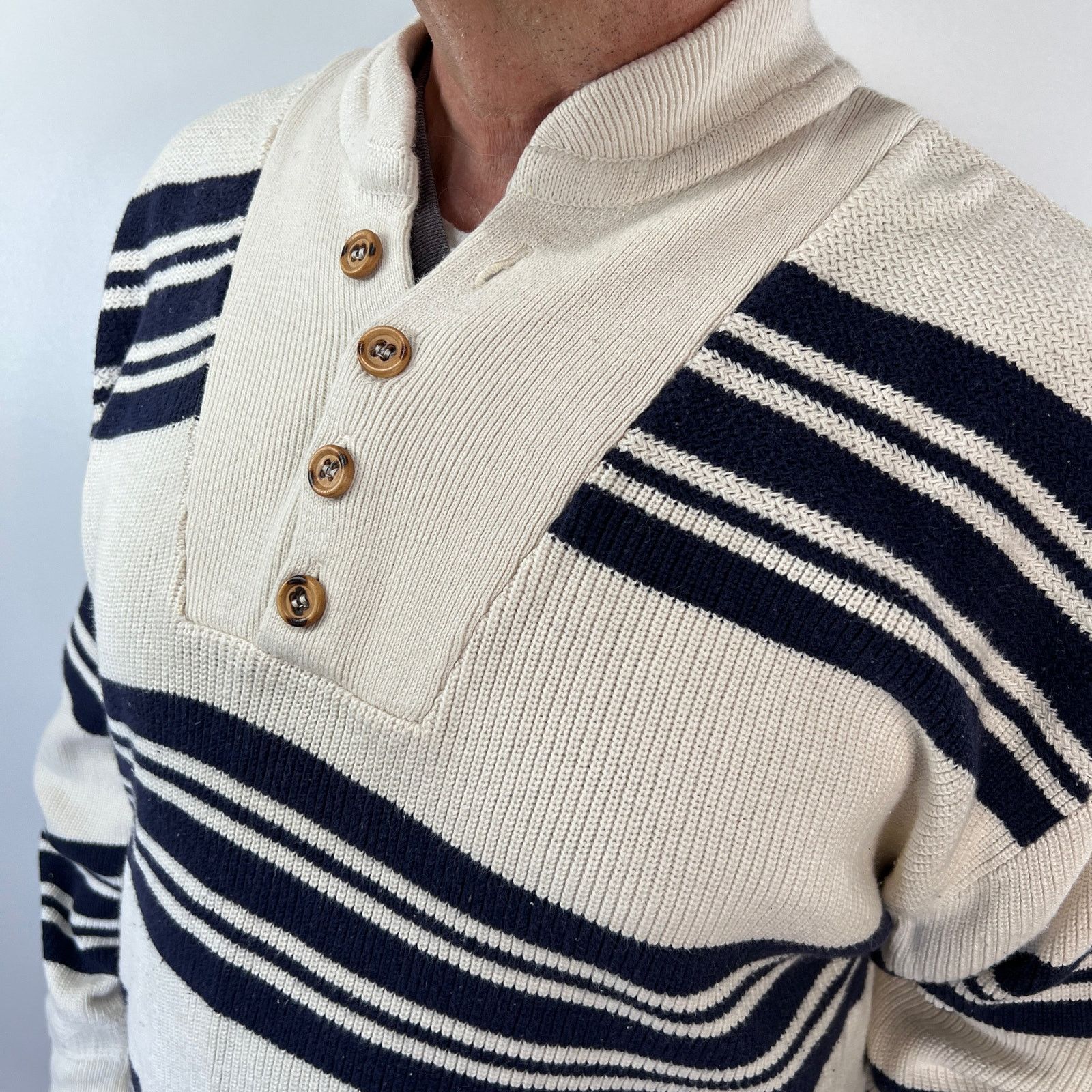 Eddie Bauer Vintage 90s Eddie Bauer Stripe Pullover Sweater Ivory Size US XL / EU 56 / 4 - 4 Thumbnail