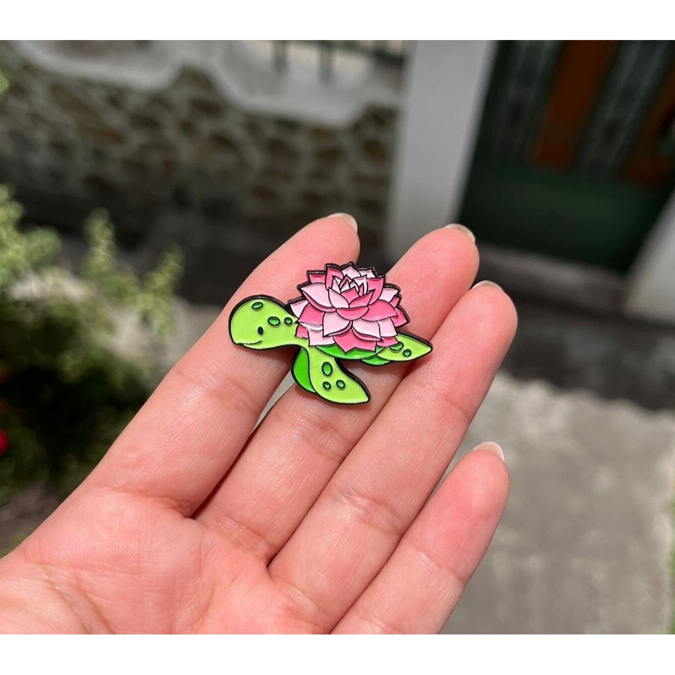 Other New Turtle Sea with Flowers Lotus Pink and Green Enamel Bug Size ONE SIZE - 1 Thumbnail