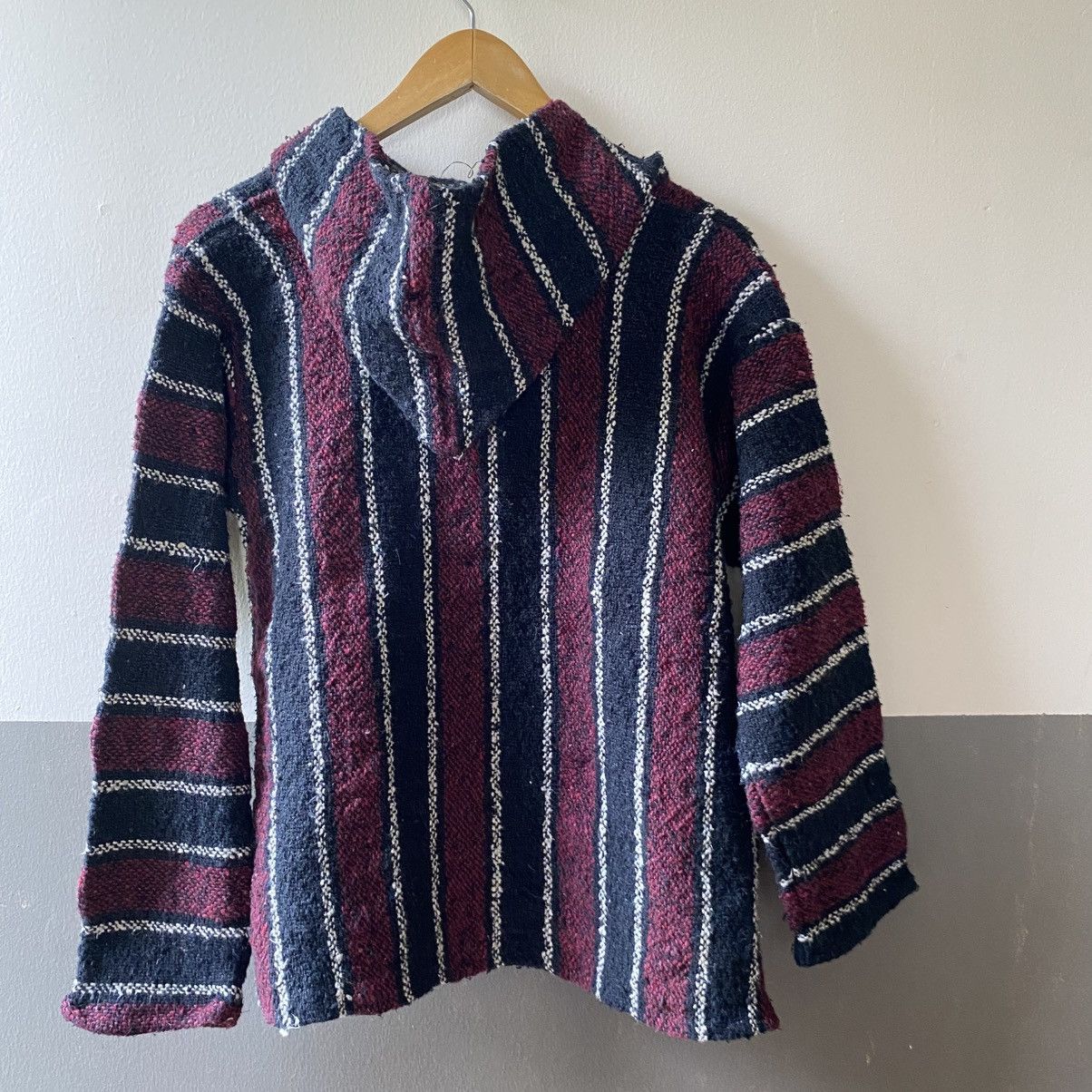 Vintage Burgundy & Navy Striped Baja Hoodie Pullover Size US M / EU 48-50 / 2 - 10 Thumbnail