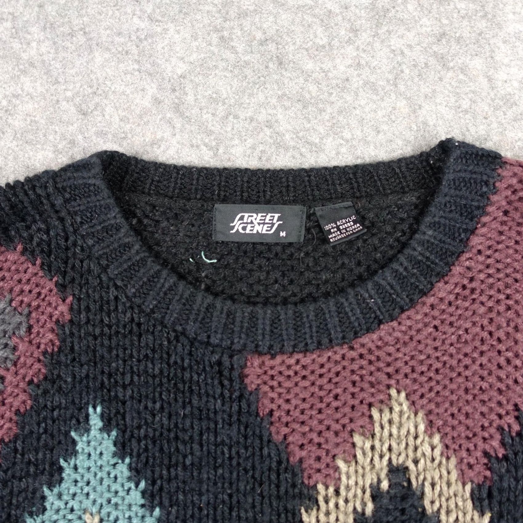 Vintage VINTAGE Street Scenes Sweater Mens M Black Argyle Knit Pullover Crew Neck Heavyweight Chunky Knit Size US M / EU 48-50 / 2 - 2 Thumbnail