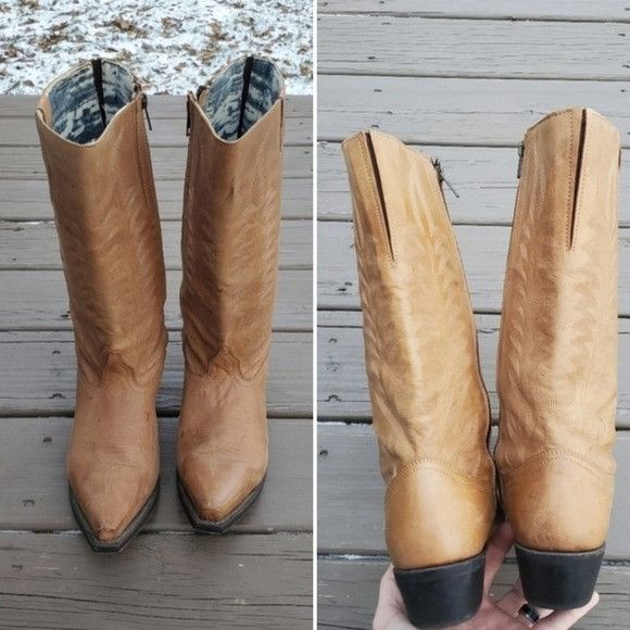Vintage Laredo Ladies Devin Camel Tan Honey Leather Stove Pipe Boots Size US 10 / IT 40 - 7 Thumbnail